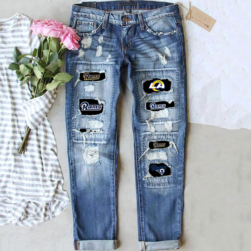 casual fashion perforated printed jeans