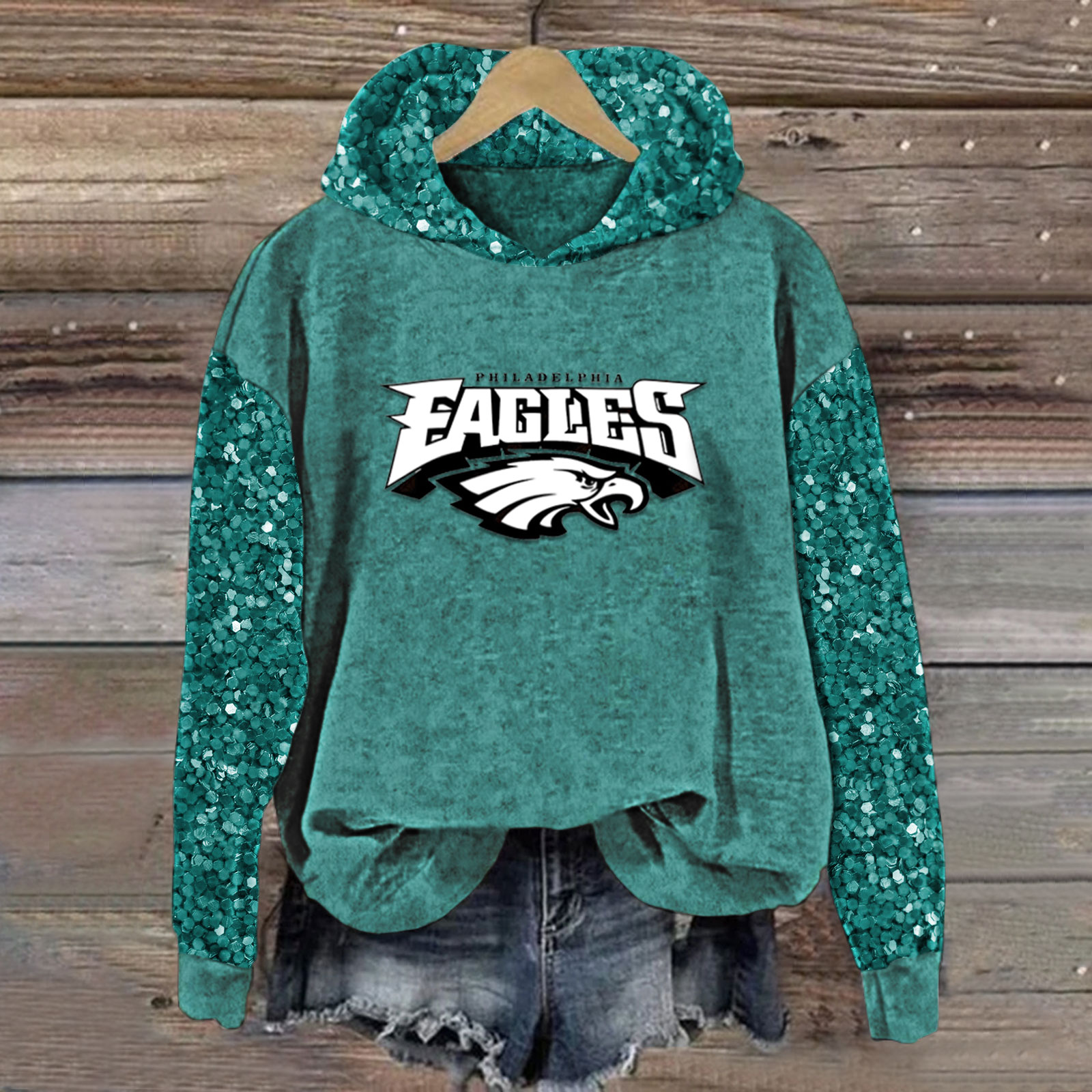 Sequined Sleeves Vintage Hoodie