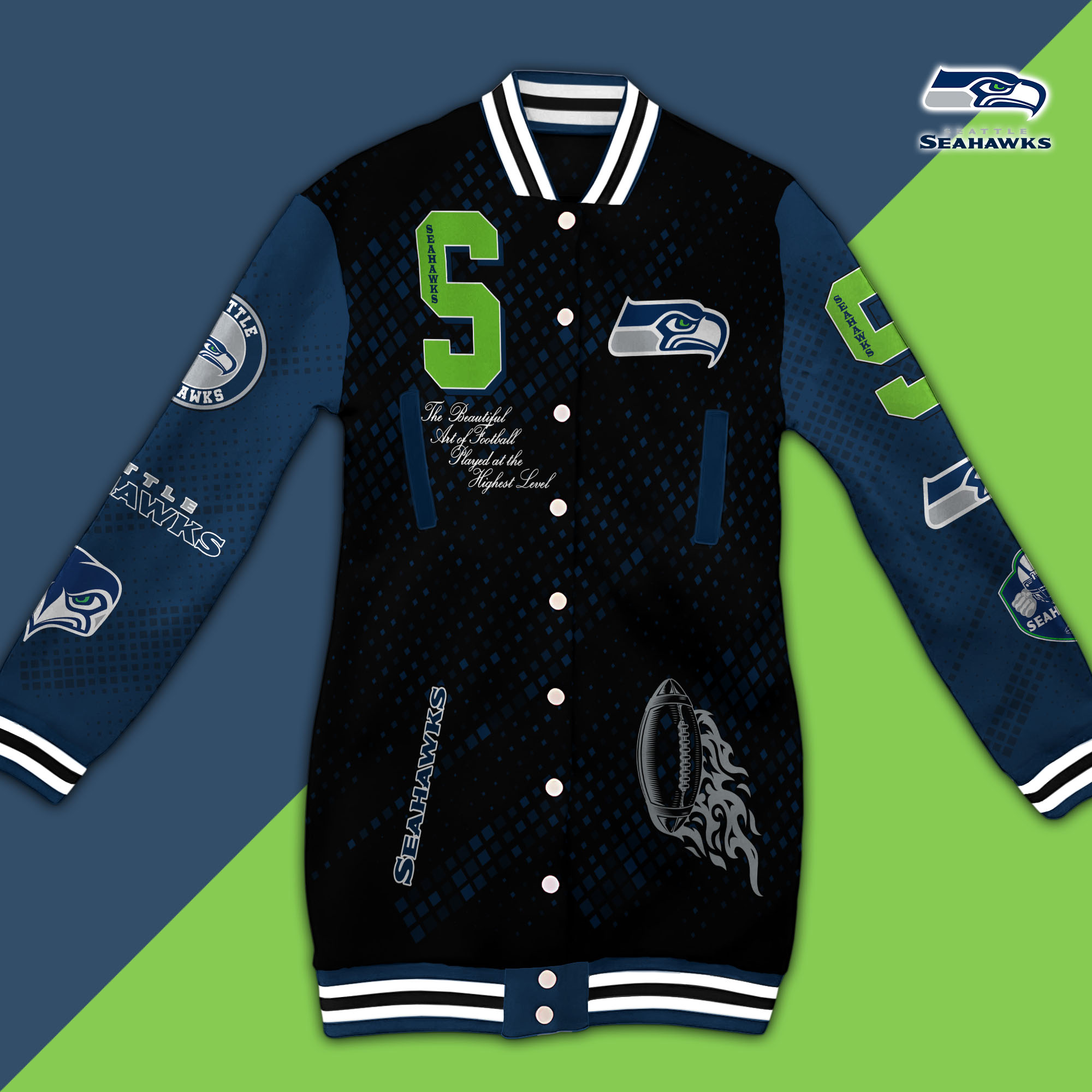 Seattle Seahawks Limited Edition Button Down Long Sleeve Jacket Dress