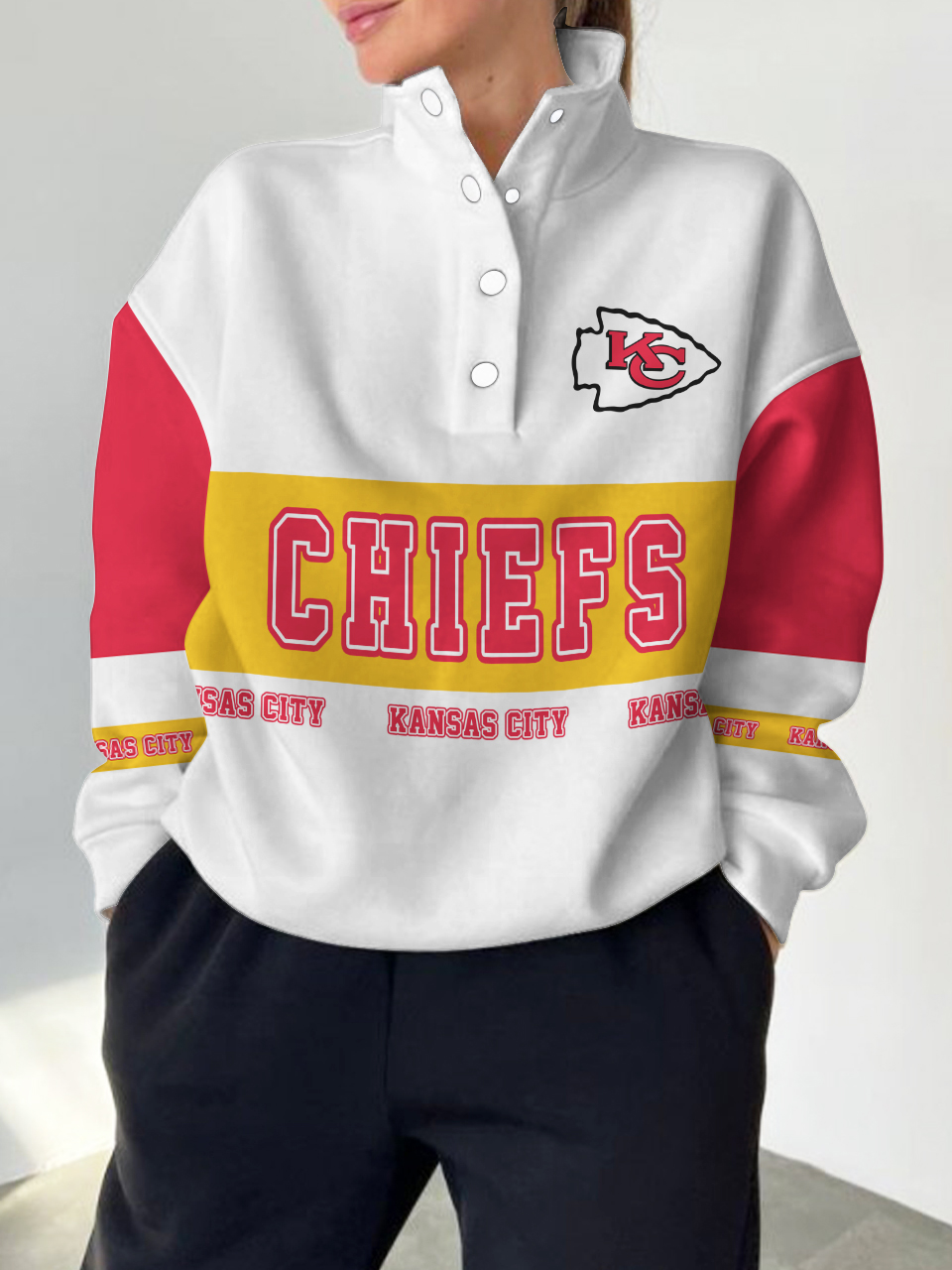 Kansas City Chiefs  2025 New Design Casual Snap  Mockneck Pullover