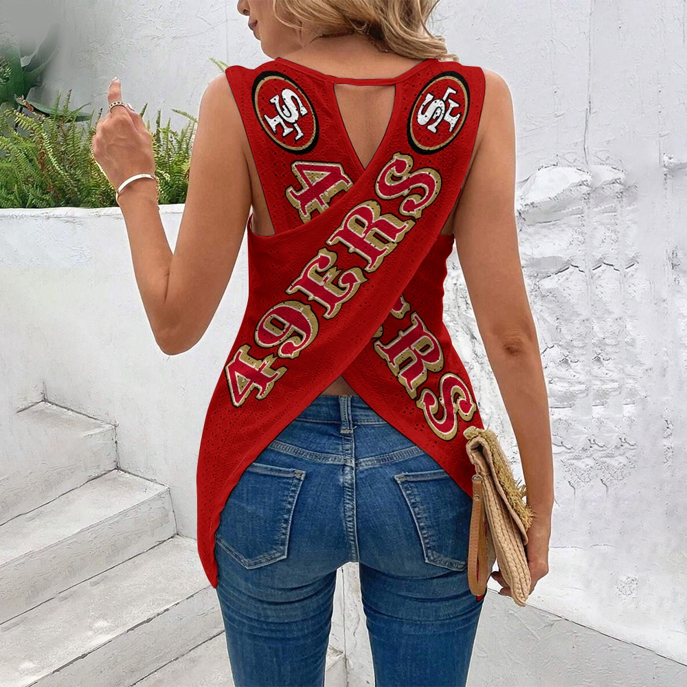 San Francisco 49ers Cut Out Wrap Cross Wrap Back Asymmetrical Beach Tank Top