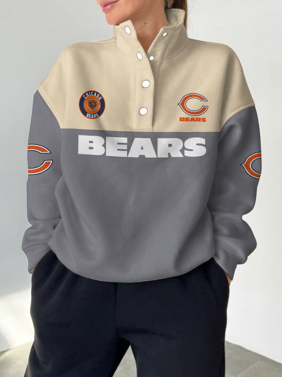 Chicago Bears  2025 New Design Casual Snap  Mockneck Pullover
