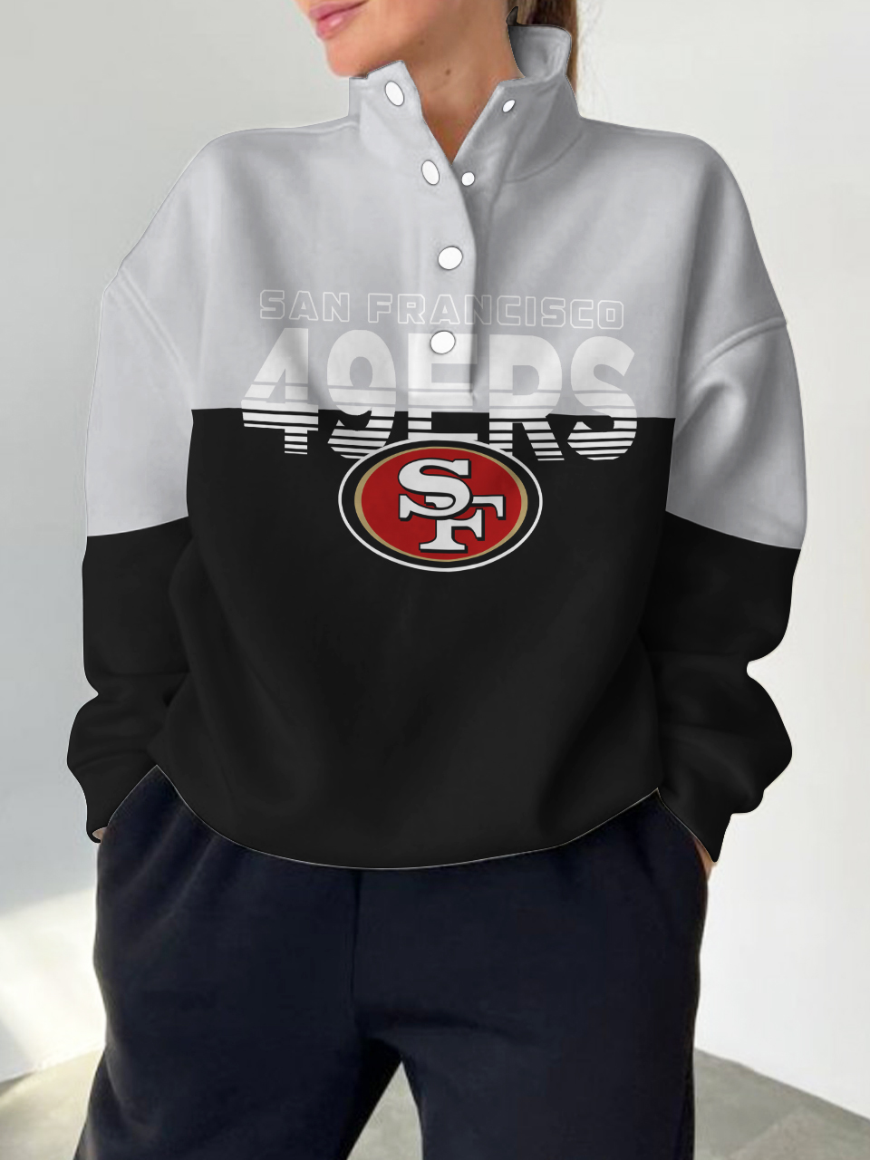 San Francisco 49ers 2025 New Design Casual Snap  Mockneck Pullover