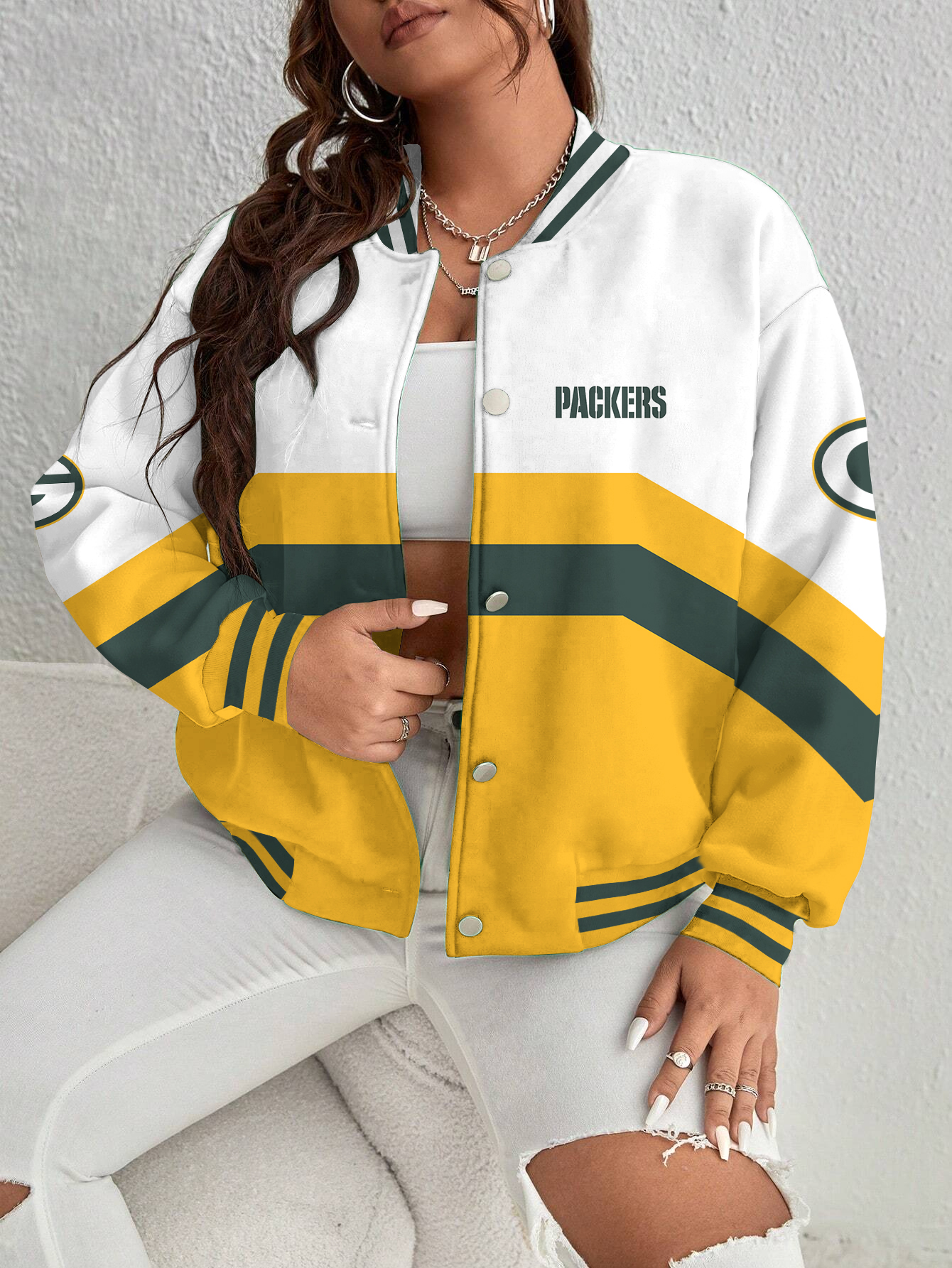 Green Bay Packers Women's Long Pass Full- Snap Casual Jacket