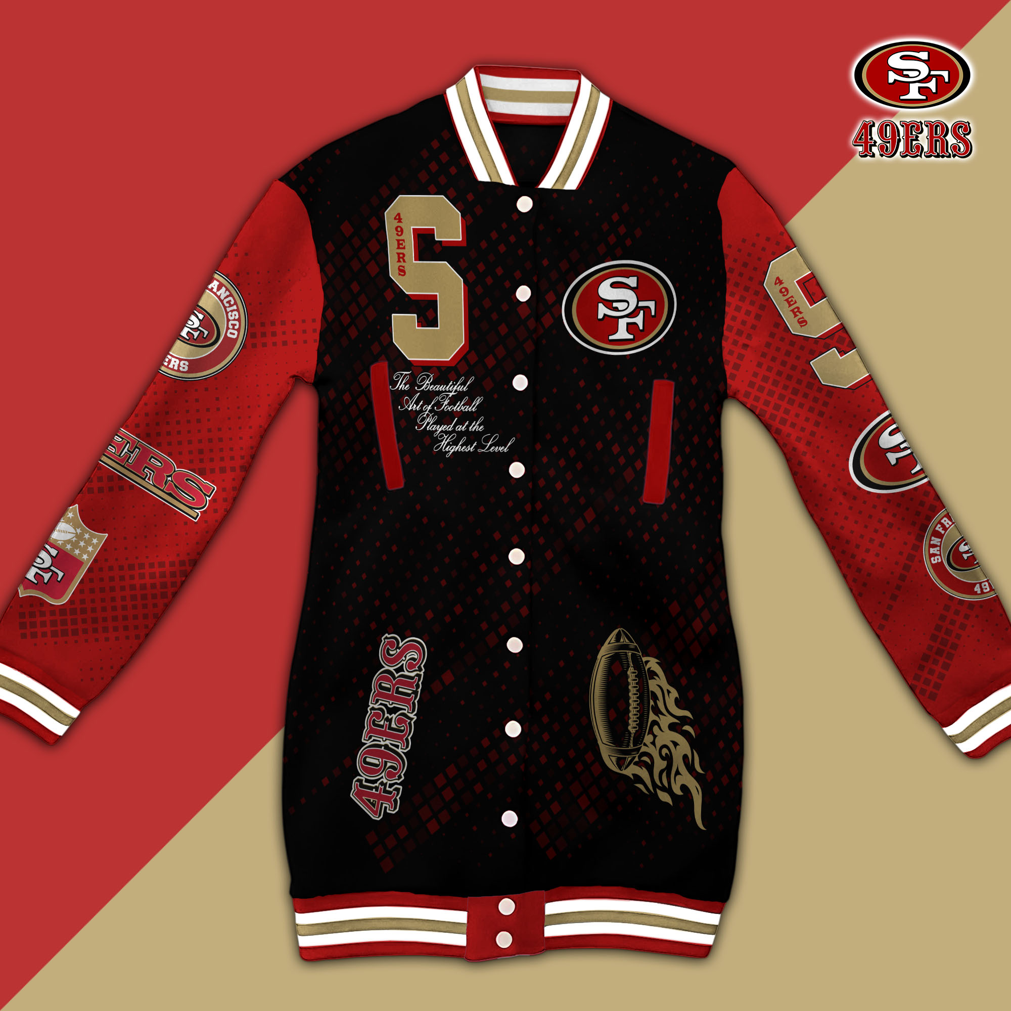 San Francisco 49ers Limited Edition Button Down Long Sleeve Jacket Dress