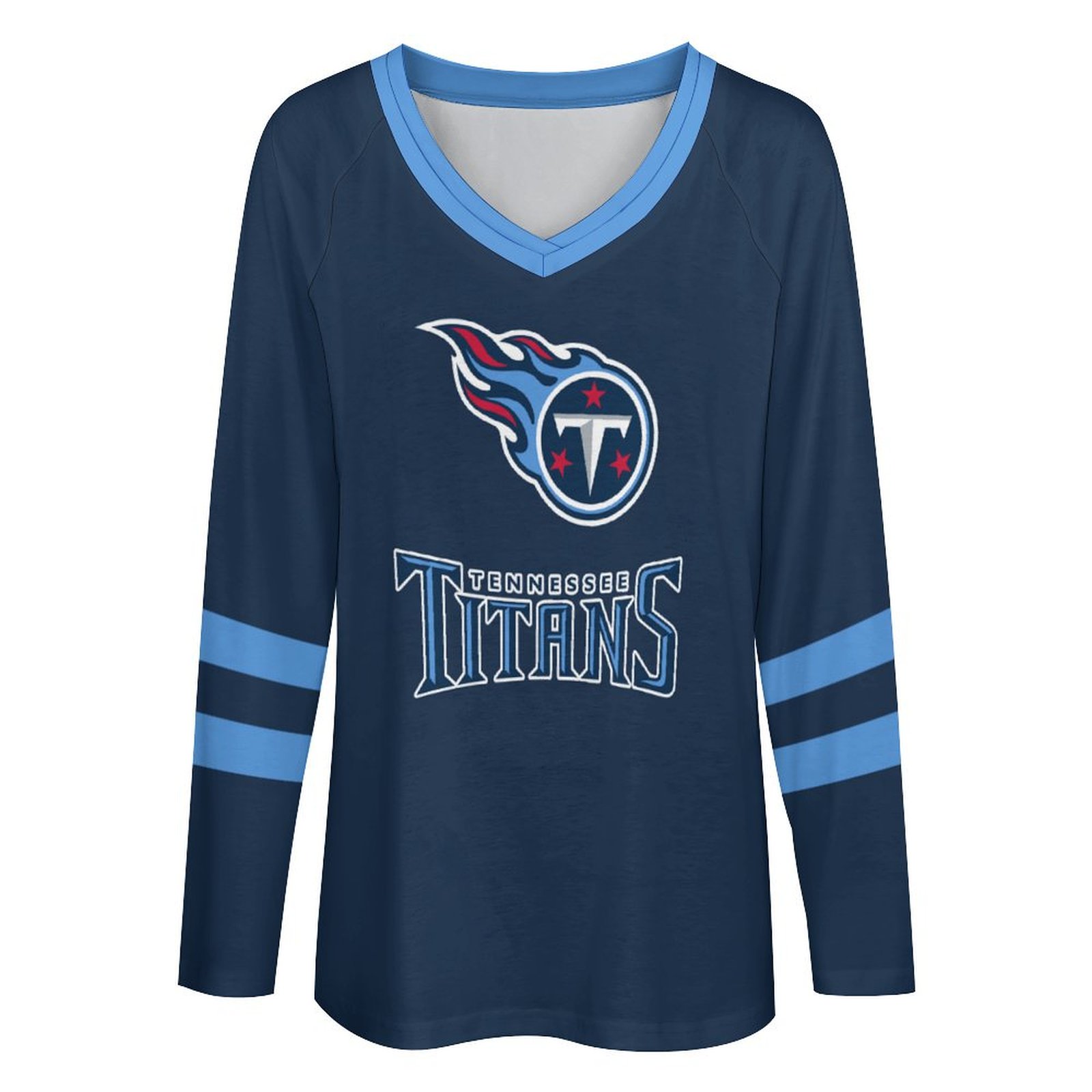 Tennessee Titans Women's V-neck Double-layered Long-sleeved Loose T-shirt