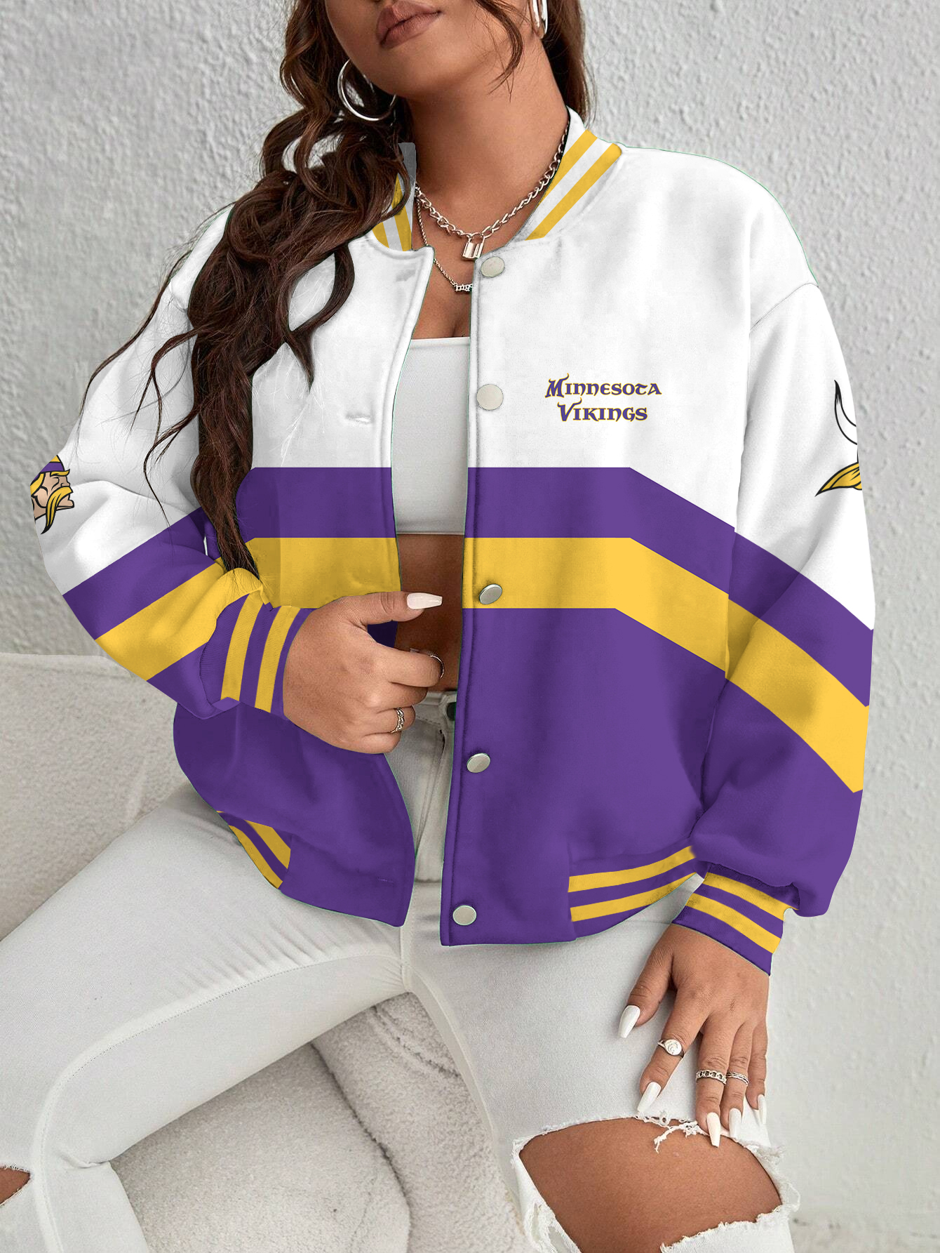Minnesota Vikings Women's Long Pass Full- Snap Casual Jacket