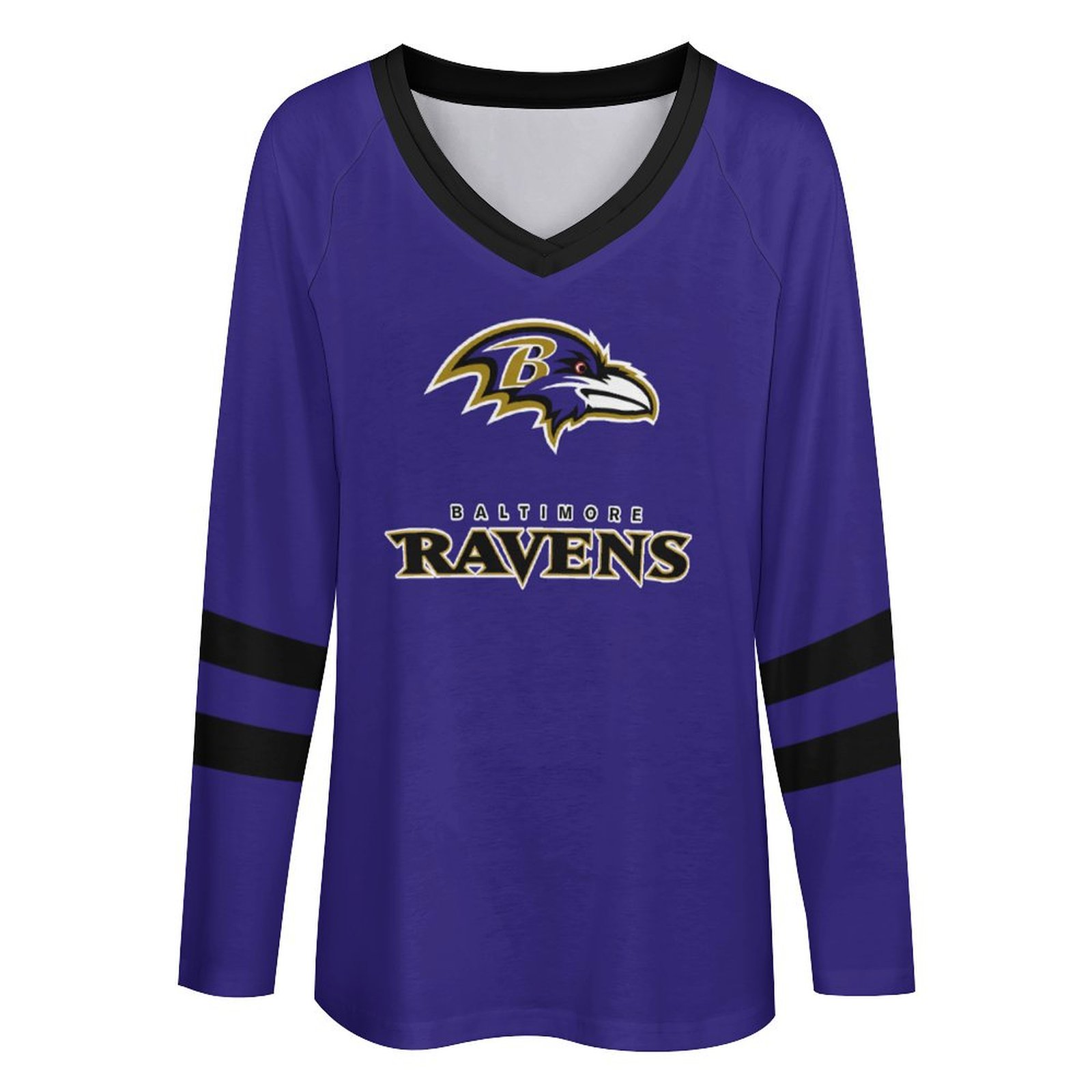 Baltimore Ravens Women's V-neck Double-layered Long-sleeved Loose T-shirt