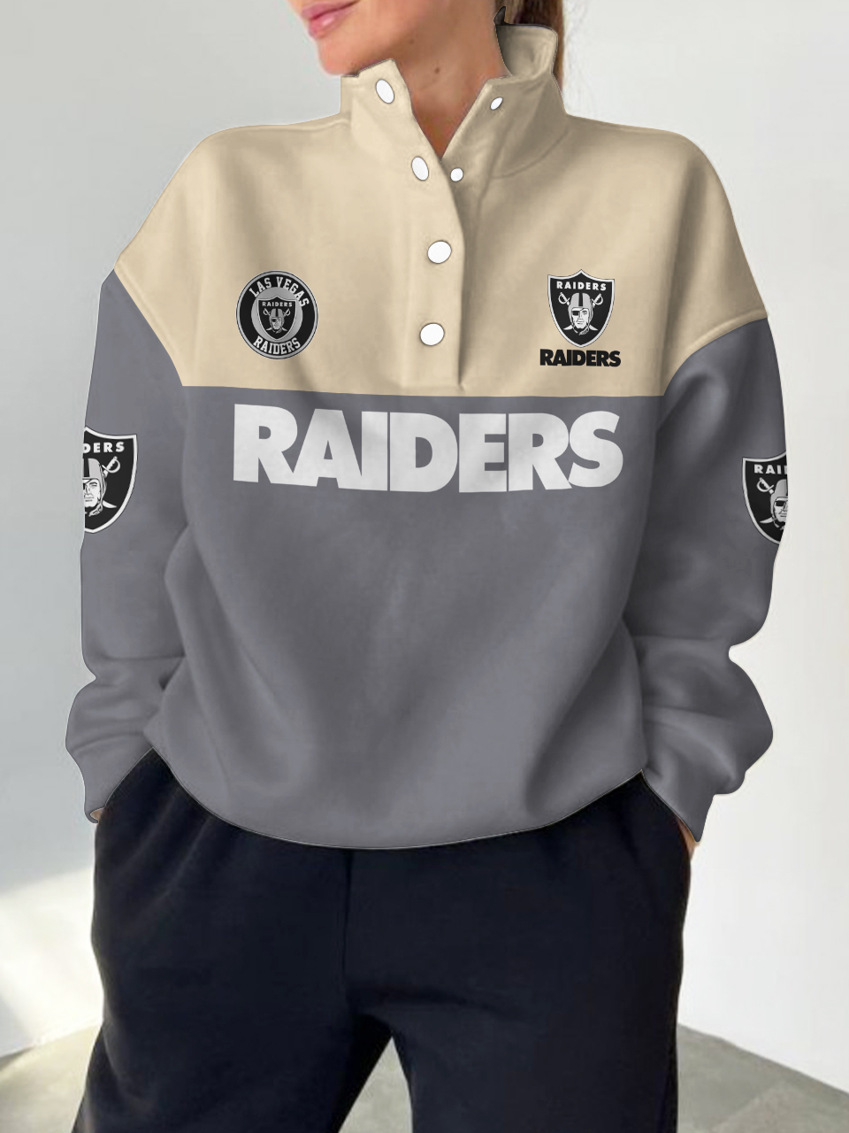 Las Vegas Raiders 2025 New Design Casual Snap  Mockneck Pullover