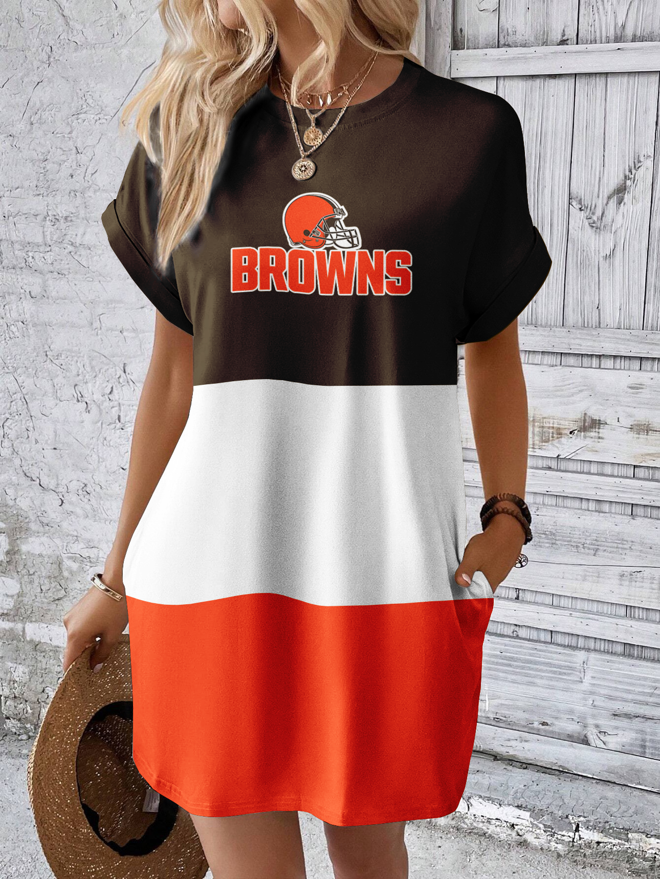 Cleveland Browns Solid Hidden Pocket Batwing Sleeve Tee Dress