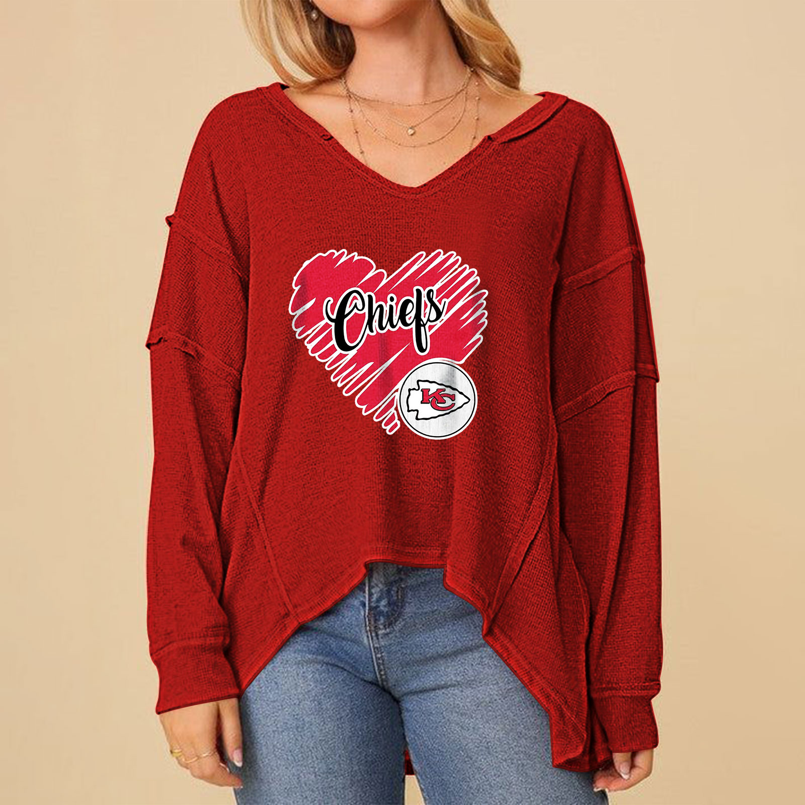High Low V-Neck Oversized Top