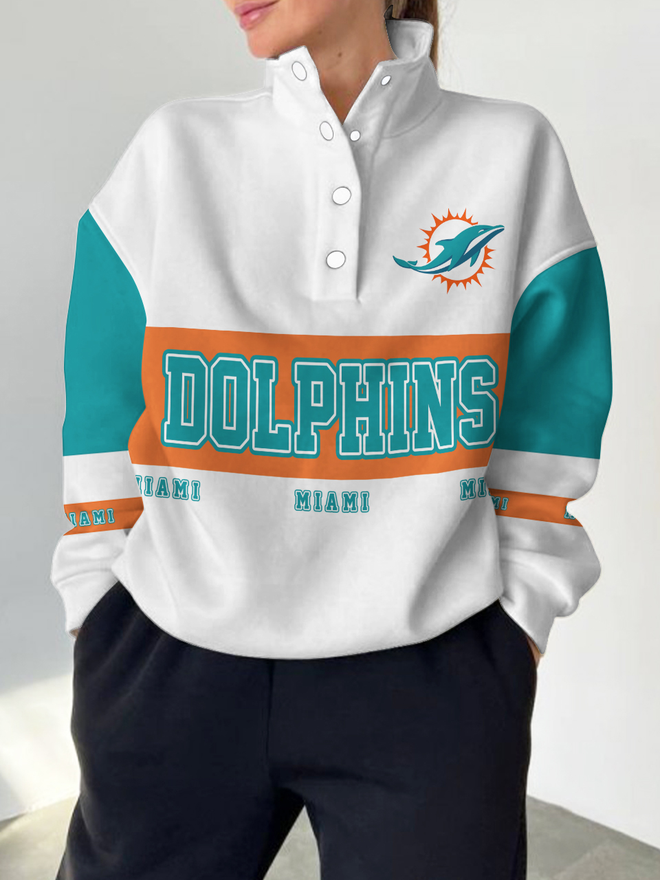 Miami Dolphins 2025 New Design Casual Snap  Mockneck Pullover