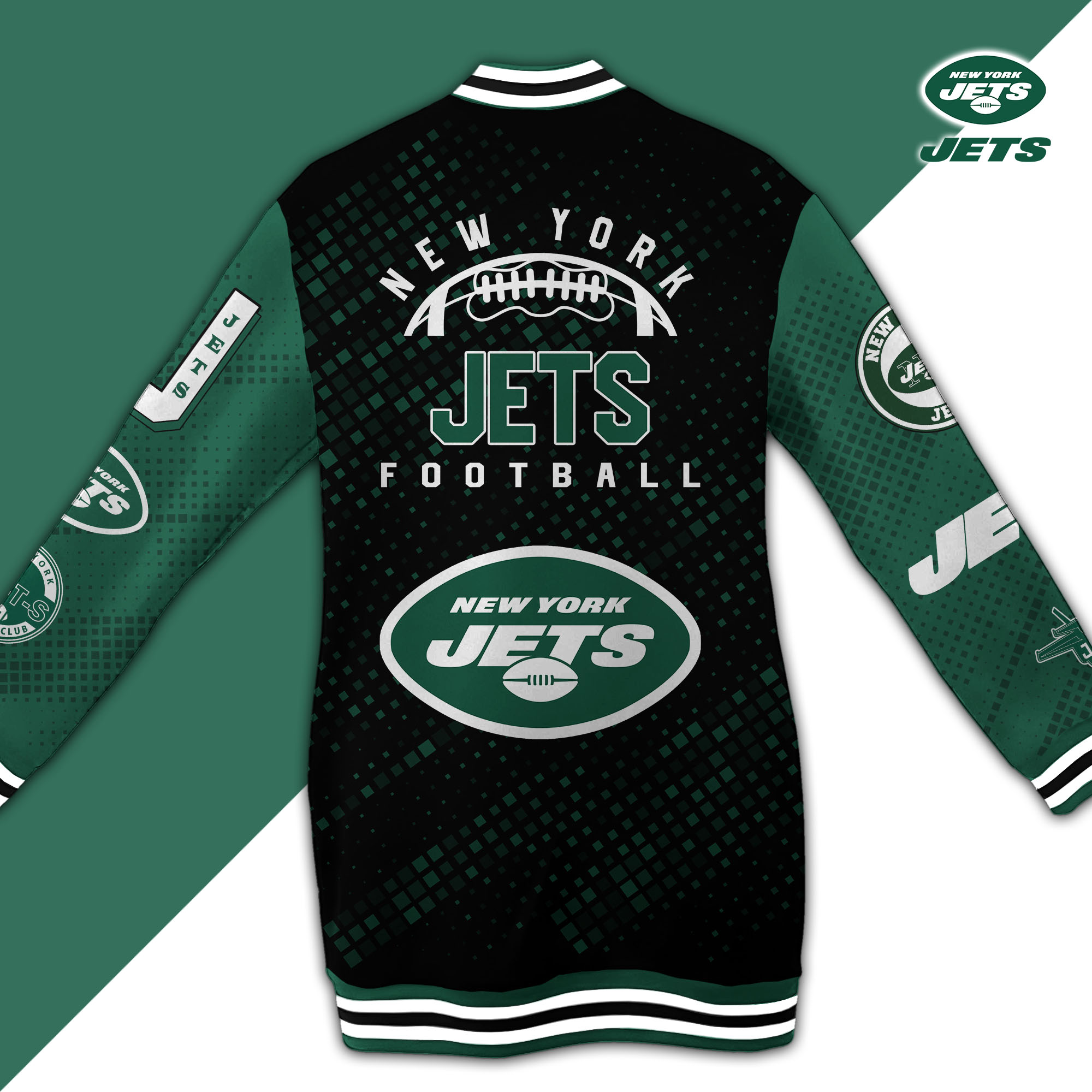 New York Jets Limited Edition Button Down Long Sleeve Jacket Dress