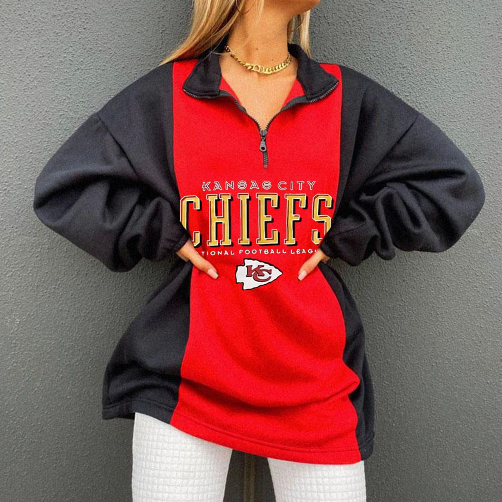 [pre sale] fashion contrast printed zipper Pullover