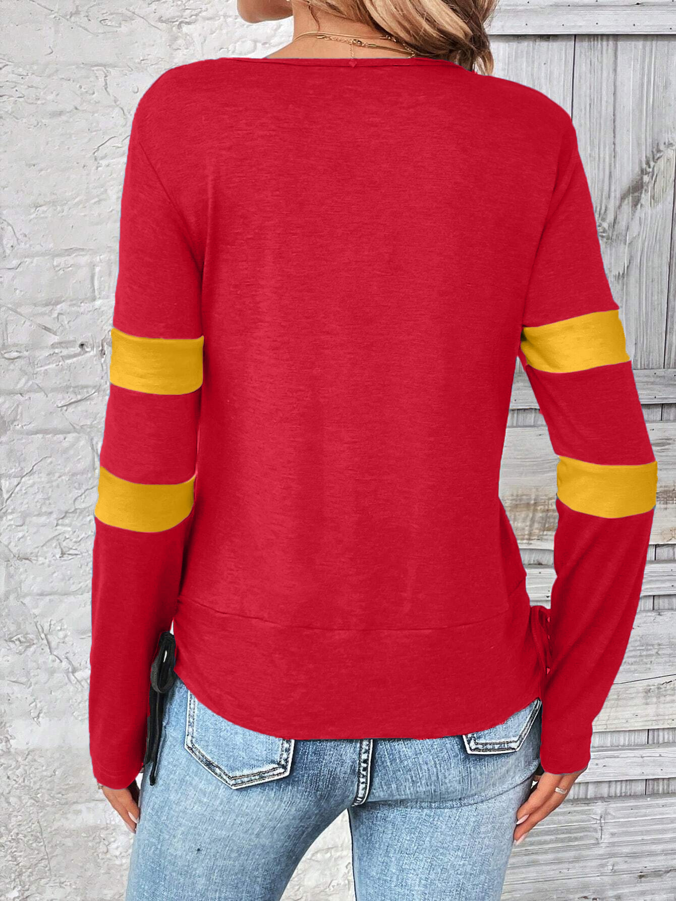 Contrast draped side drawstring T-shirt