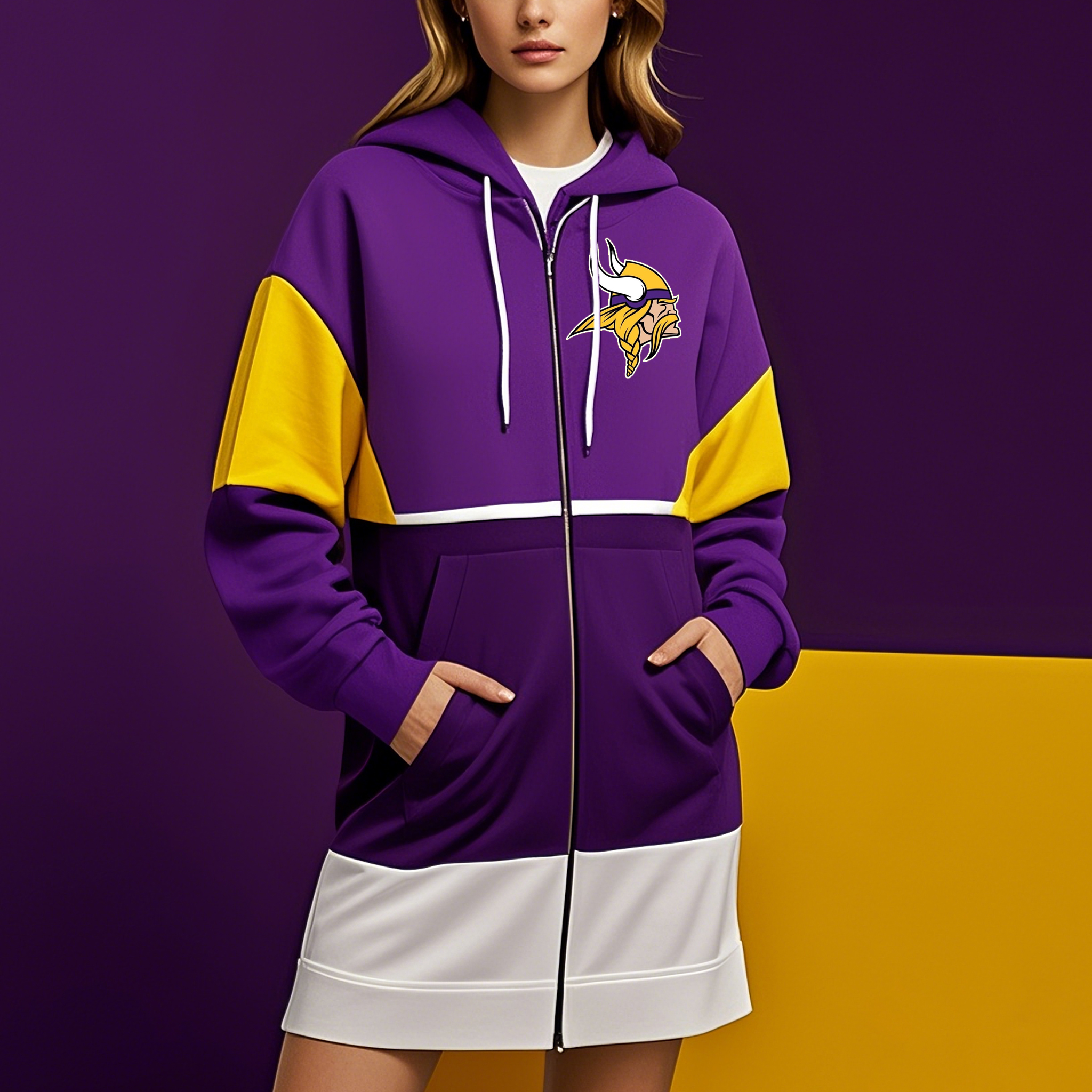 Fashion Color Matching Full-Zip Hoodie