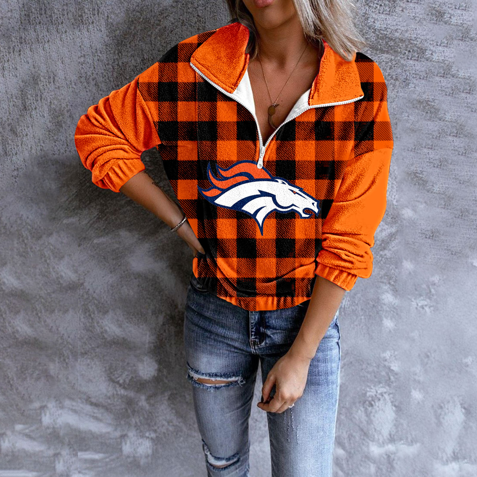 Unisex Plaid Quarter Zip Sweatshirt