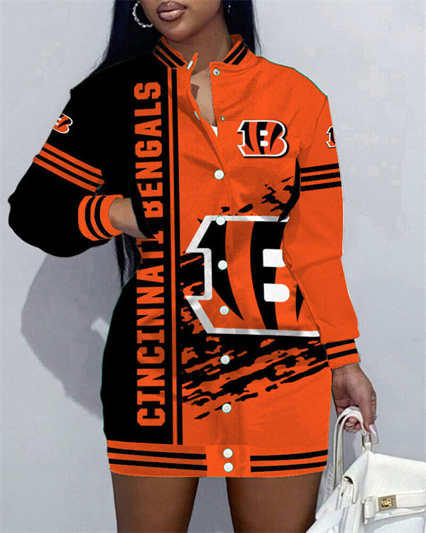 Cincinnati BengalsLimited Edition Button Down Long Sleeve Jacket Dress