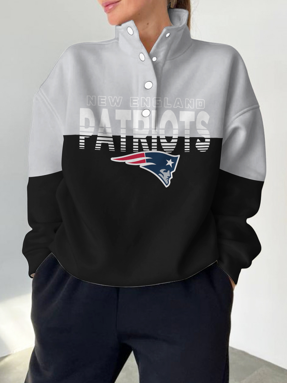 New England Patriots2025 New Design Casual Snap  Mockneck Pullover