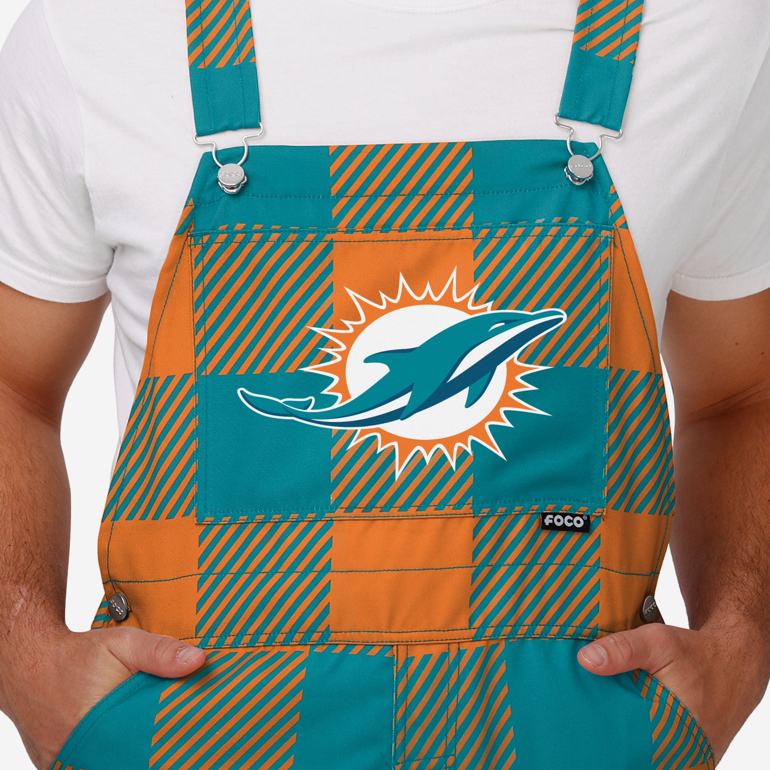 Miami Dolphins Mens Plaid Bib Overalls