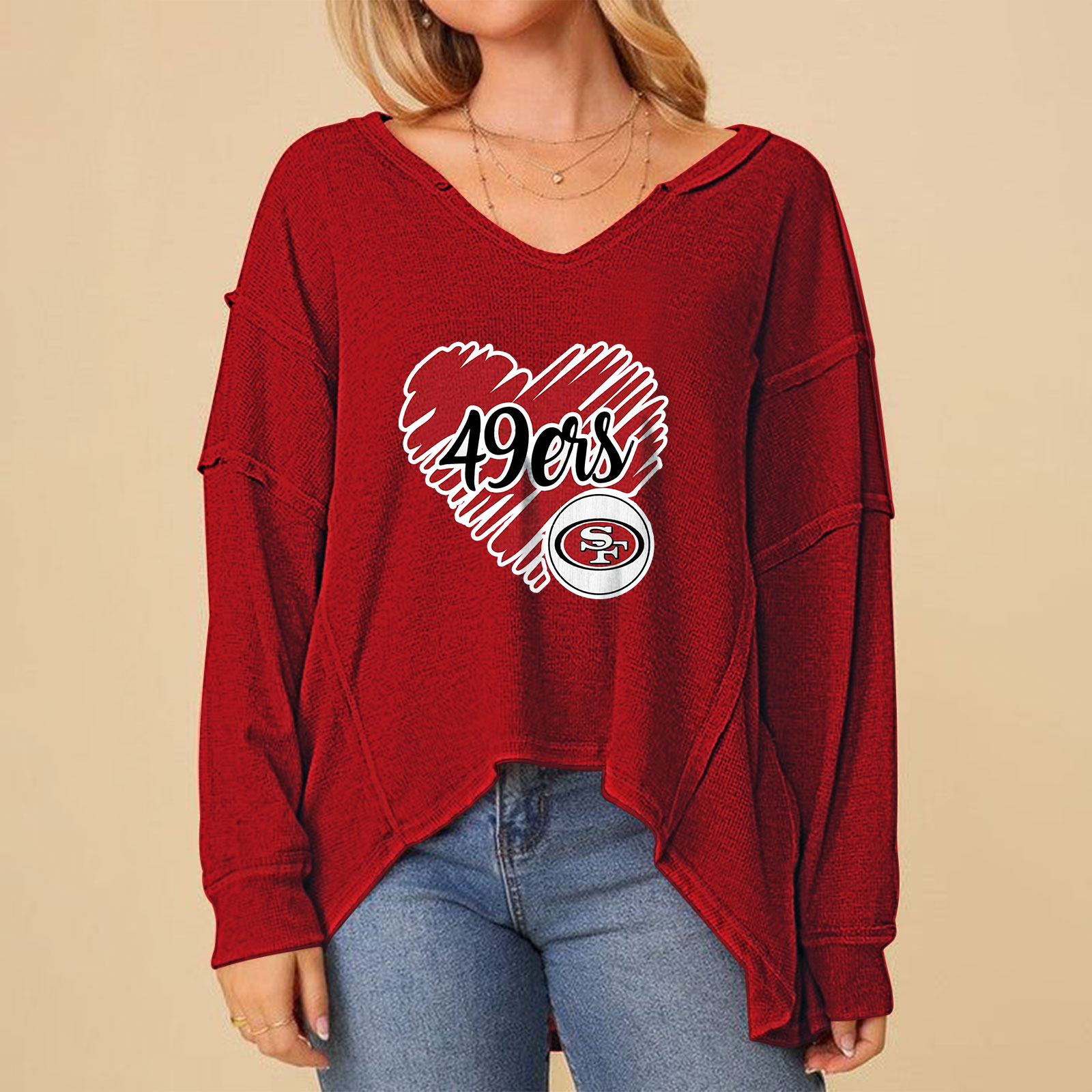 High Low V-Neck Oversized Top