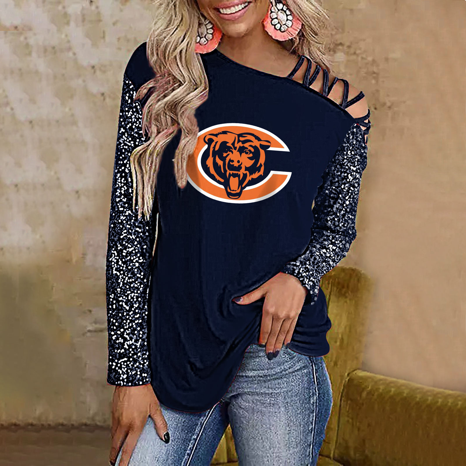 Color-Blocked Criss-Cross One Shoulder Blouse