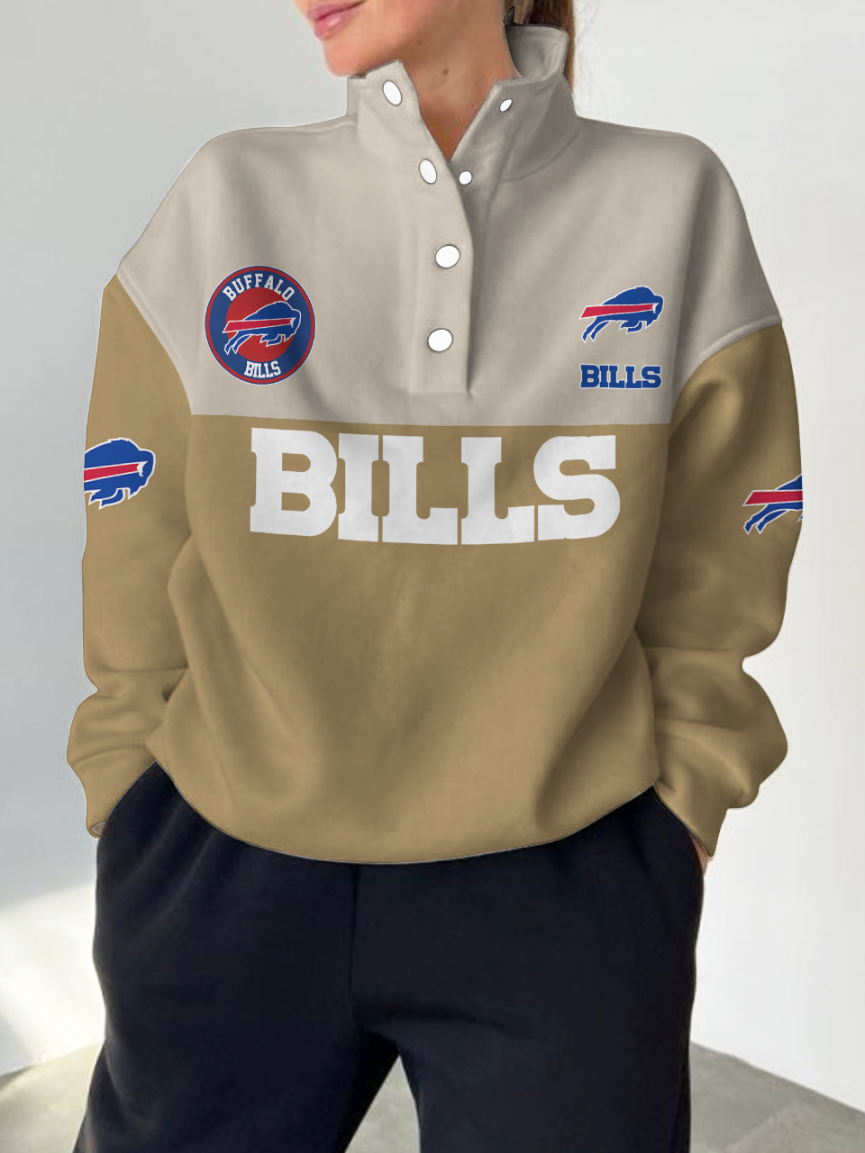 Buffalo Bills 2025 New Design Casual Snap  Mockneck Pullover