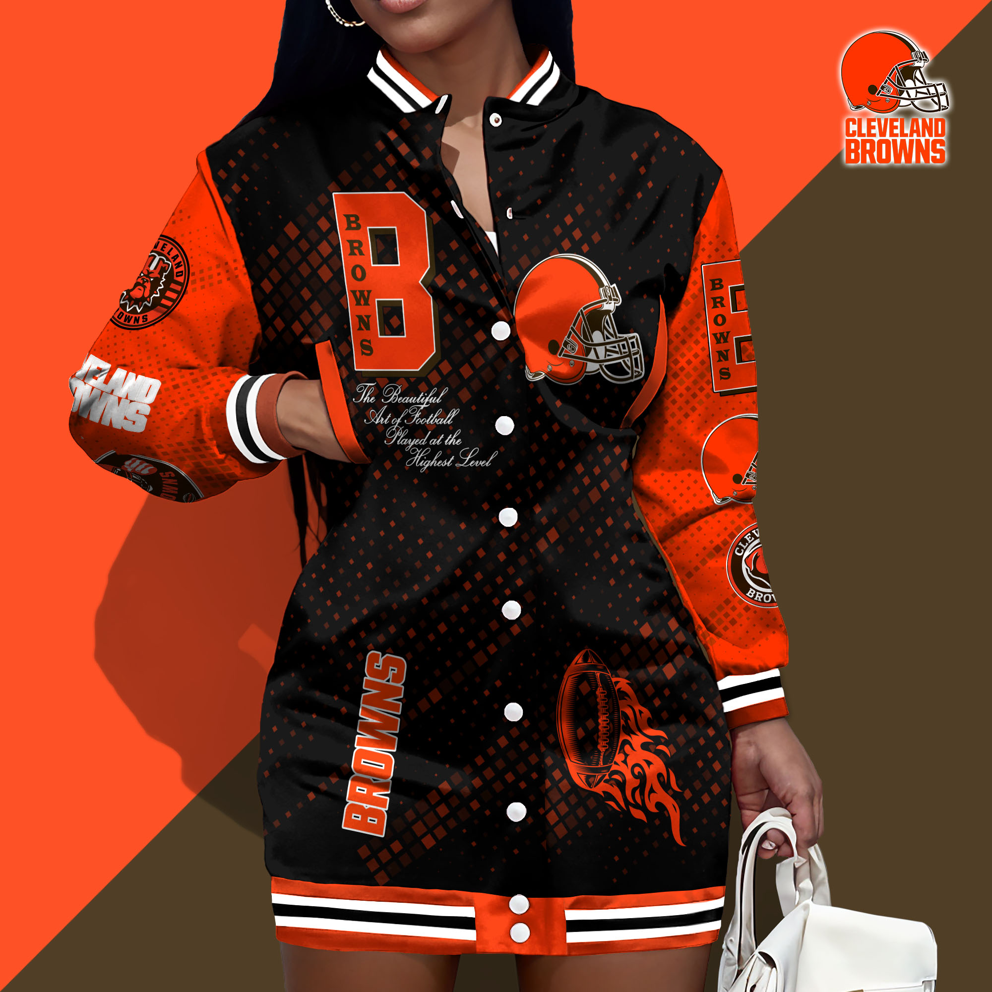 Cleveland Browns Limited Edition Button Down Long Sleeve Jacket Dress