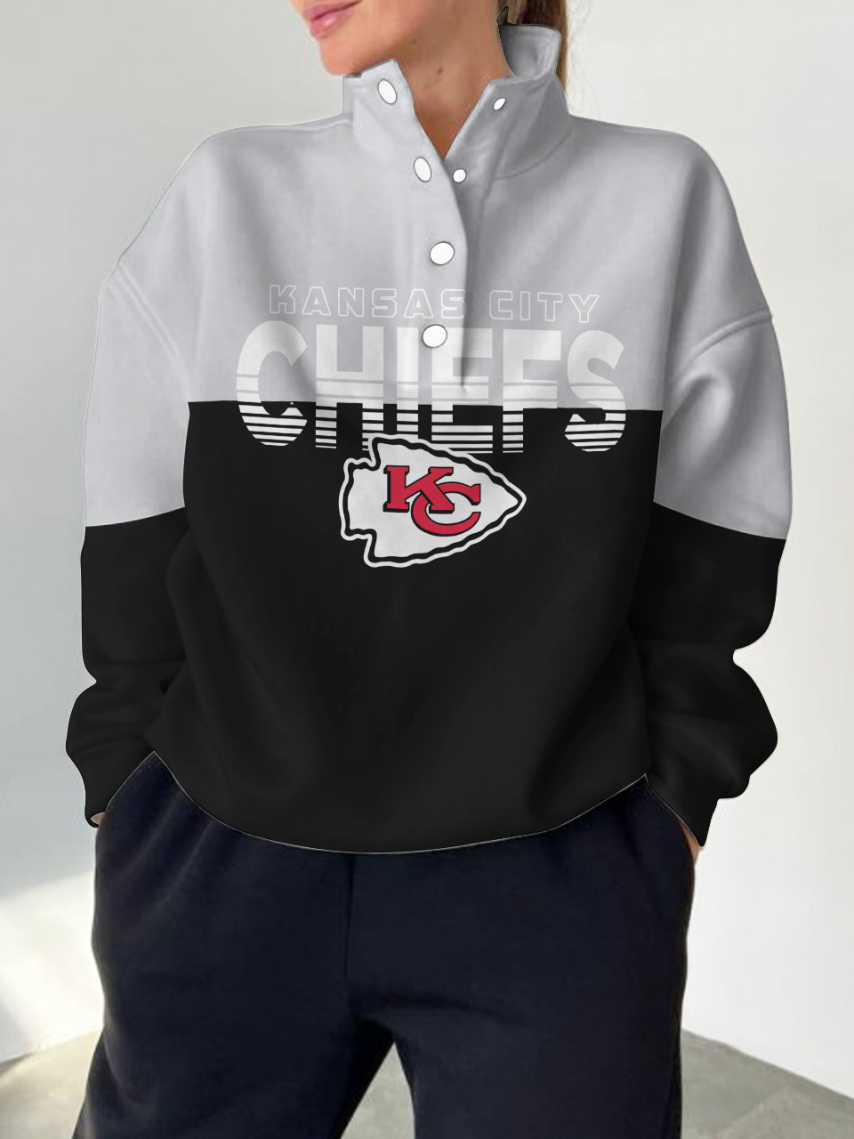 Kansas City Chiefs 2025 New Design Casual Snap  Mockneck Pullover