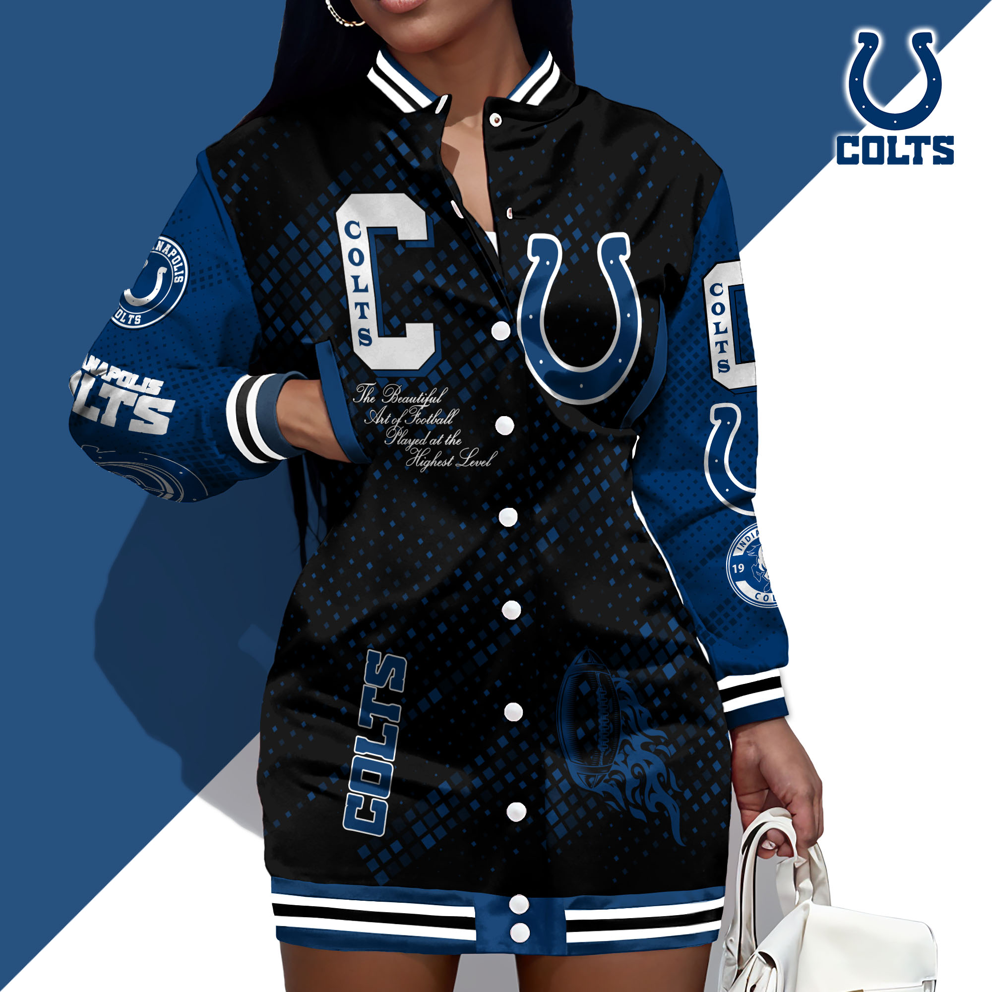 Indianapolis Colts Limited Edition Button Down Long Sleeve Jacket Dress
