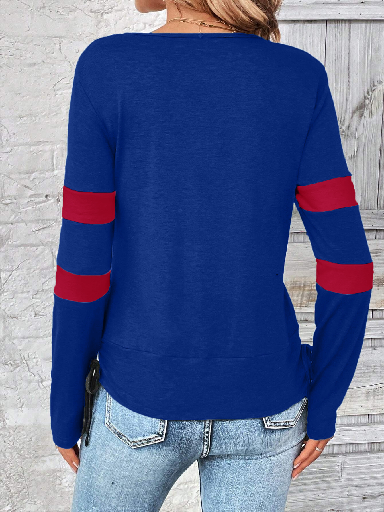 Contrast draped side drawstring T-shirt