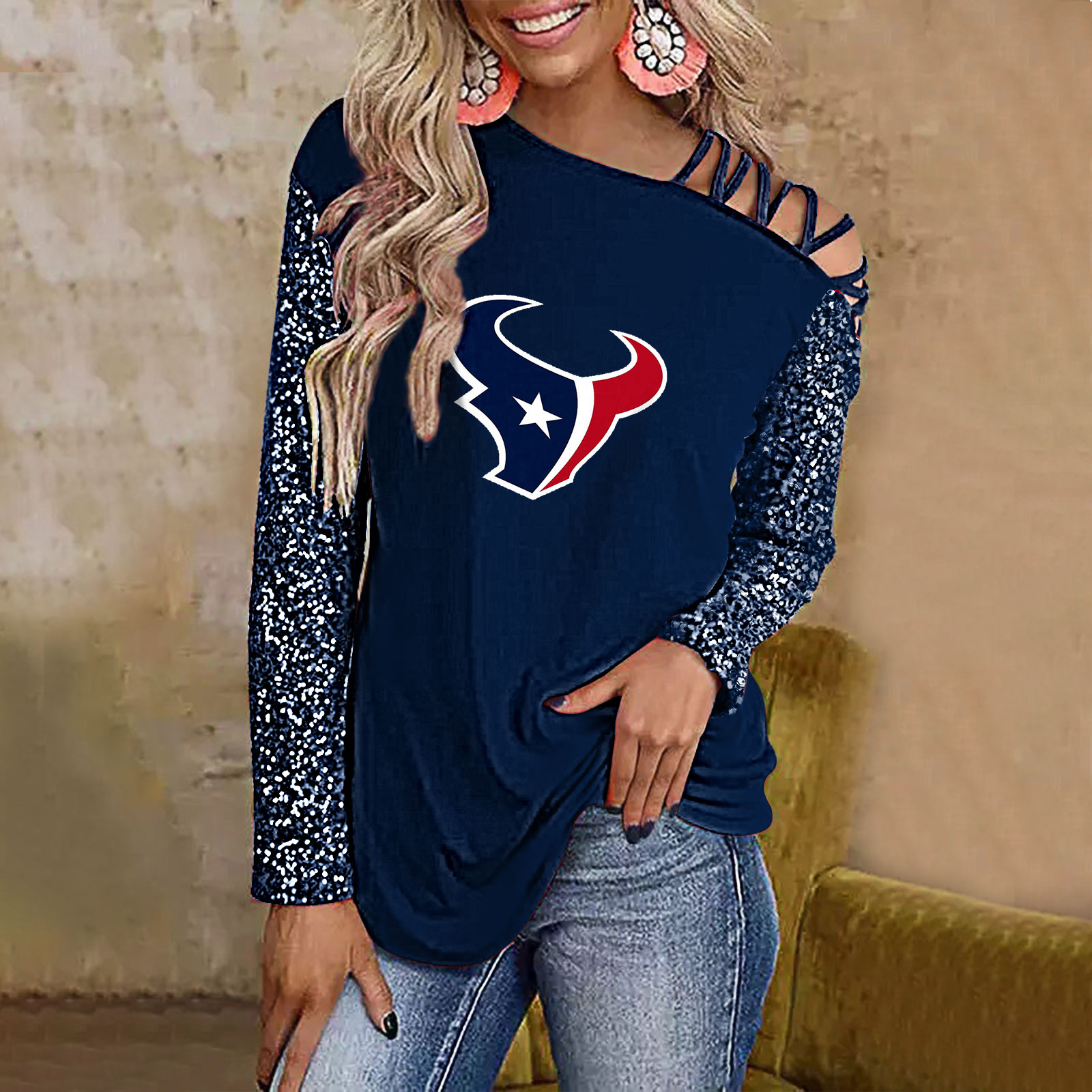Color-Blocked Criss-Cross One Shoulder Blouse