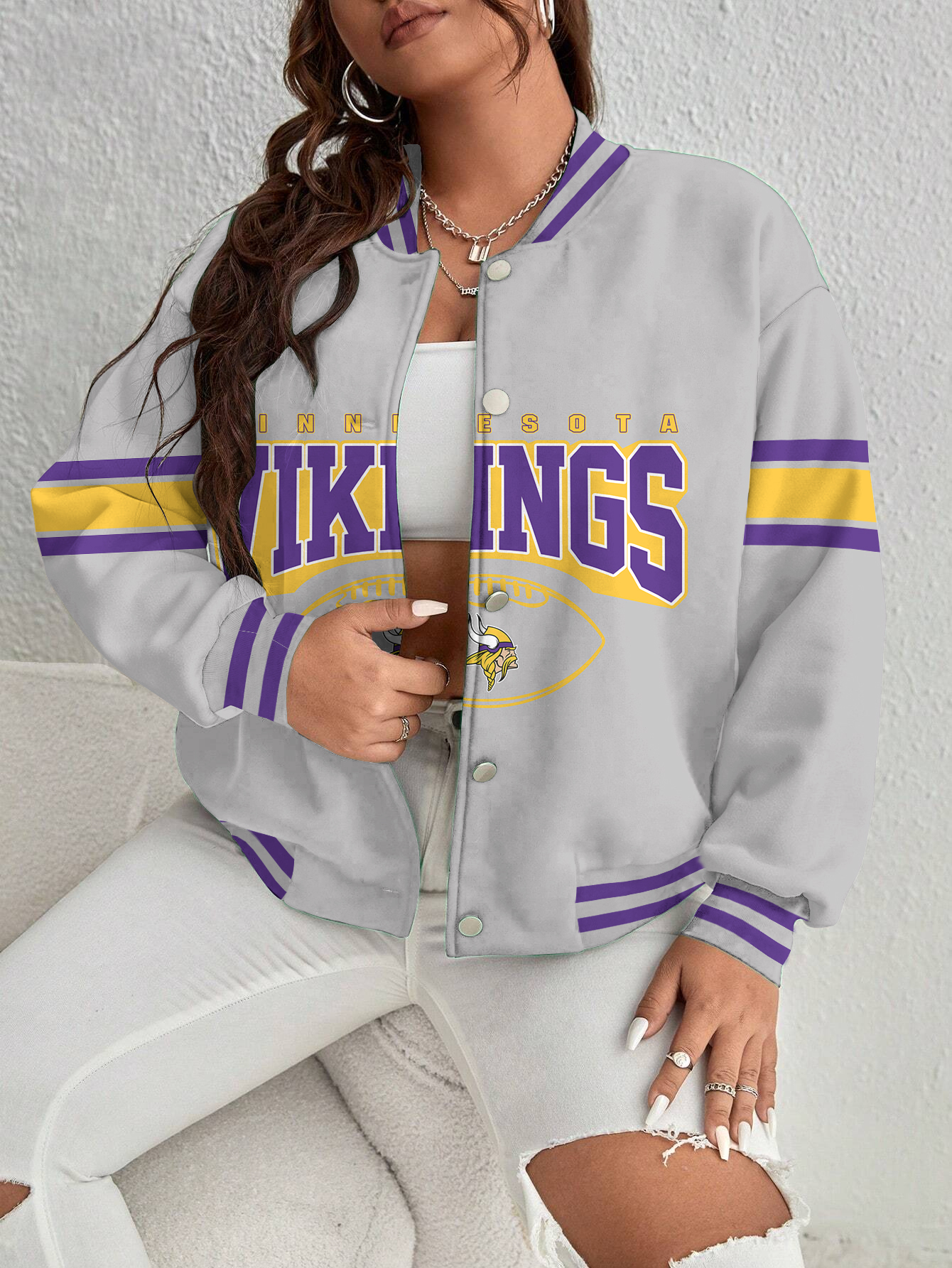 Minnesota Vikings Women's Long Pass Full- Snap Casual Jacket