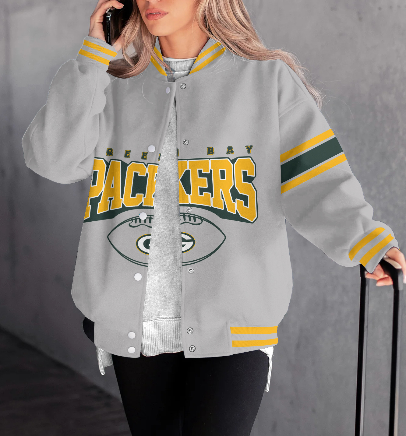 Green Bay Packers Women's Long Pass Full- Snap Casual Jacket