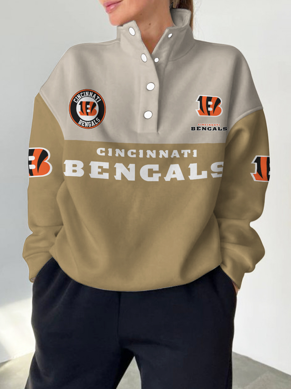 Cincinnati Bengals 2025 New Design Casual Snap  Mockneck Pullover