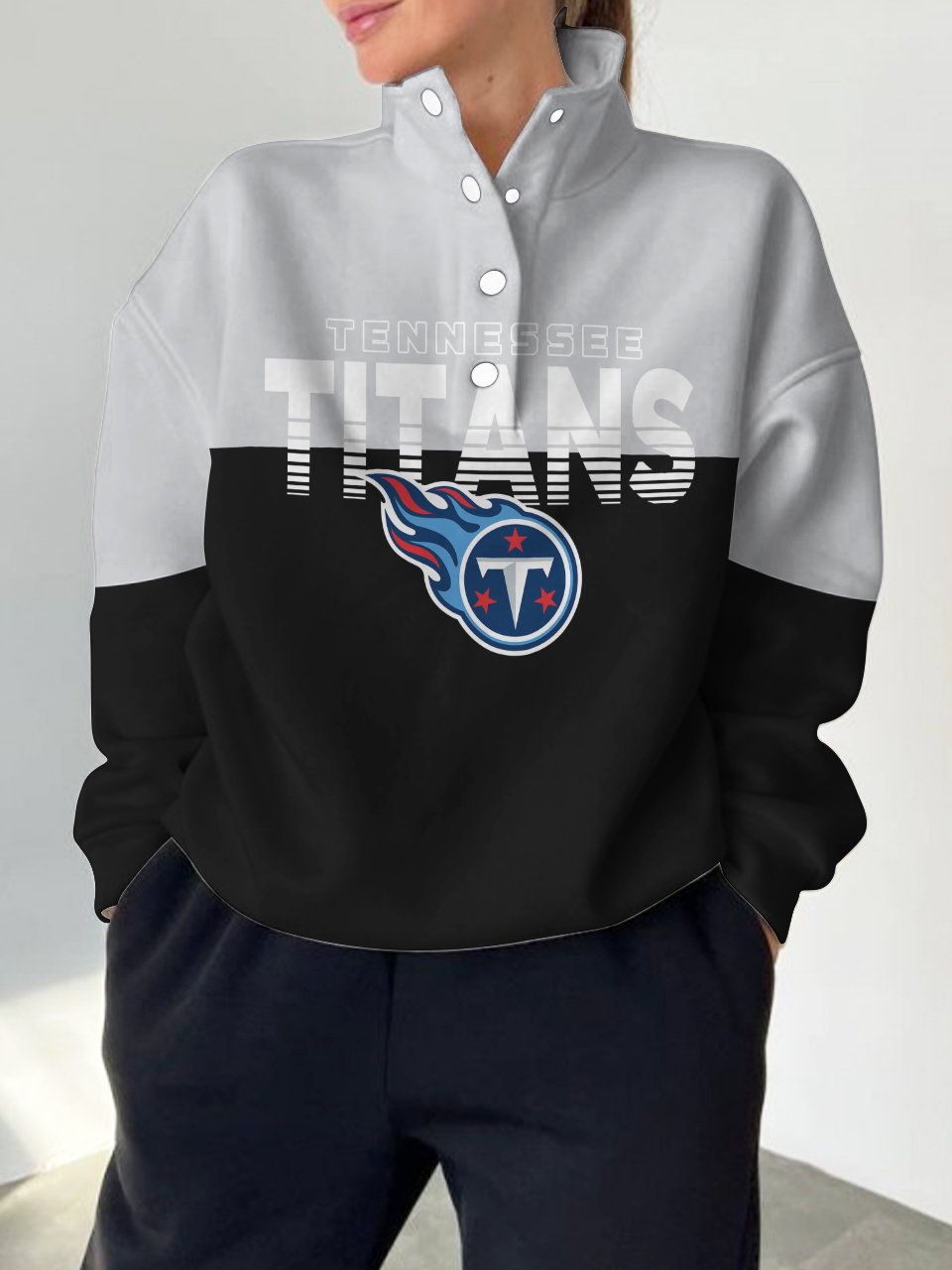 Tennessee Titans 2025 New Design Casual Snap  Mockneck Pullover