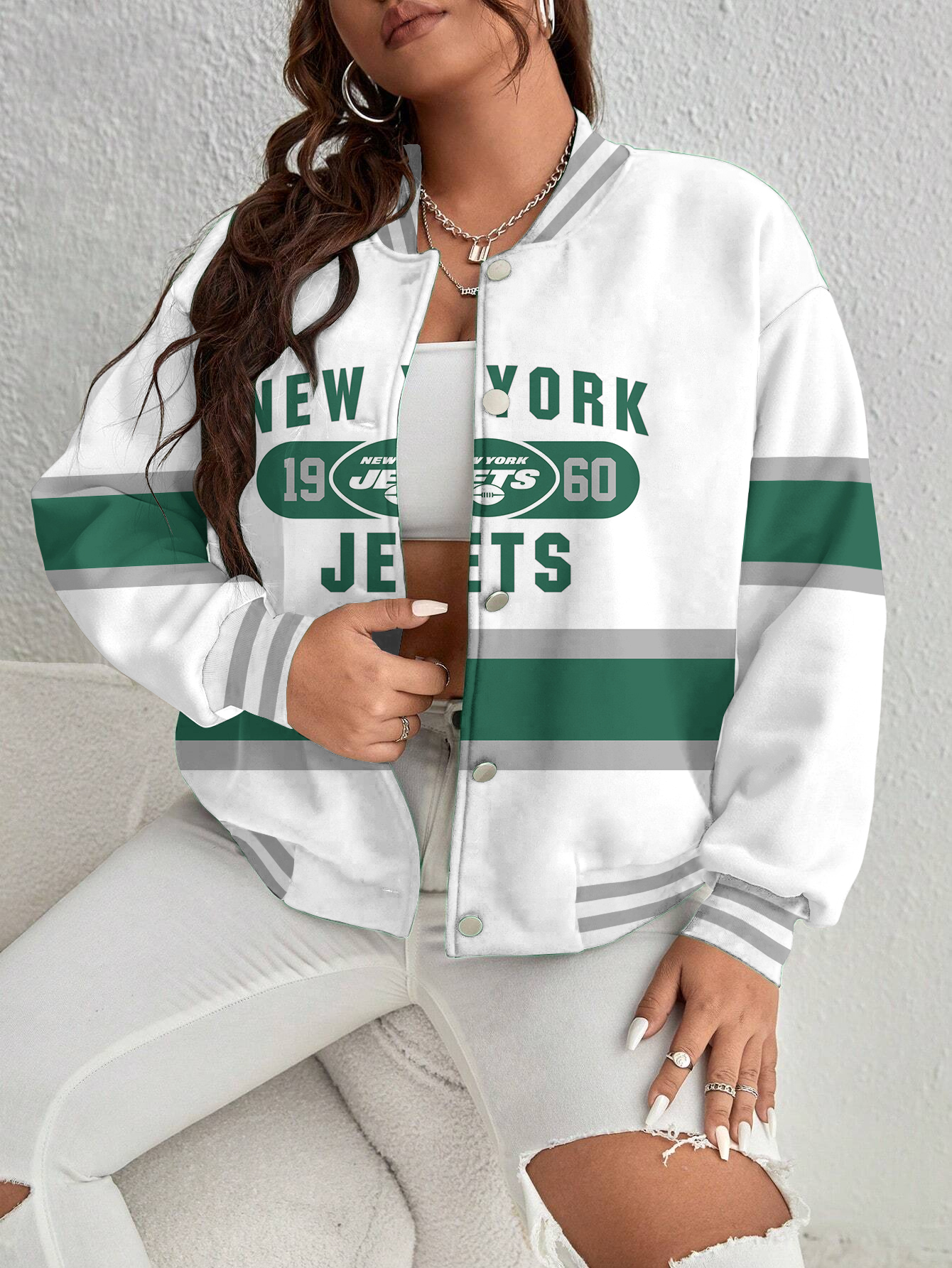 New York Jets Women's Long Pass Full- Snap Casual Jacket
