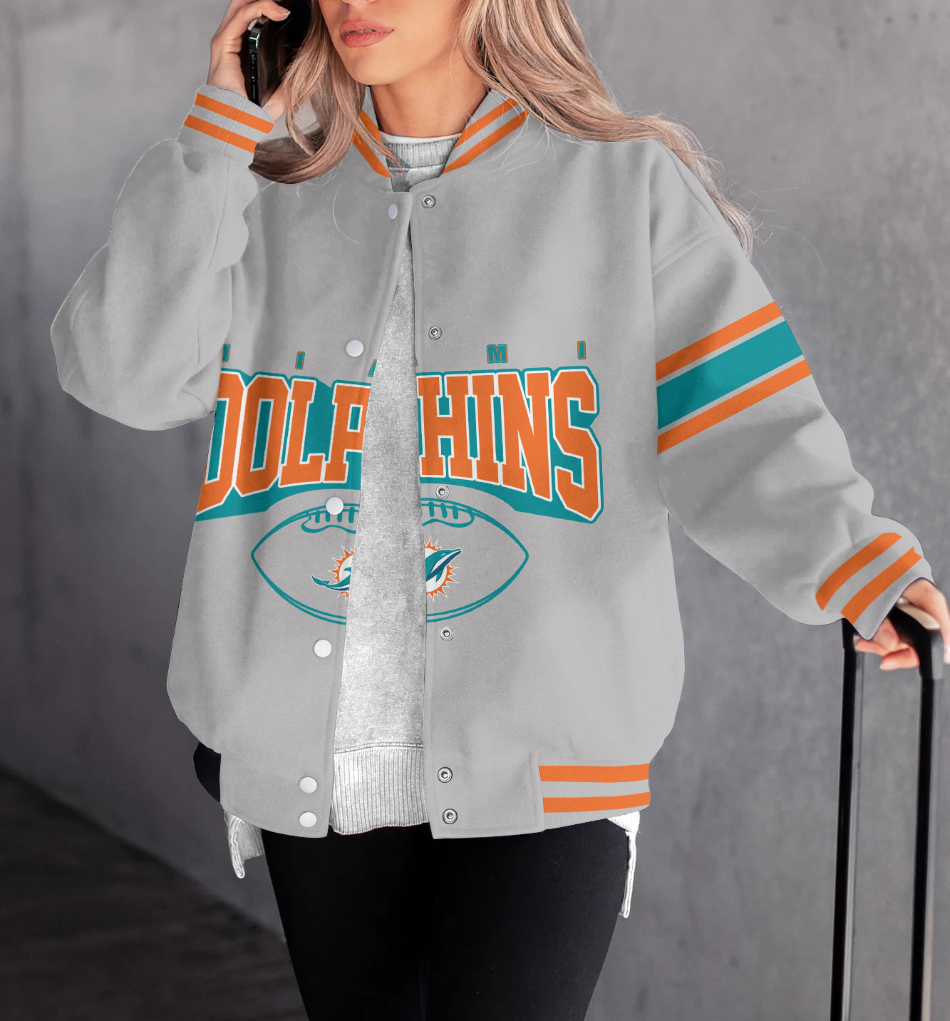 Miami Dolphins Women's Long Pass Full- Snap Casual Jacket