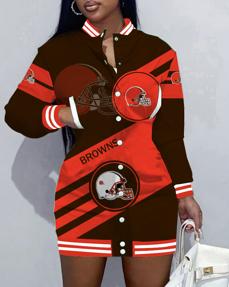 Cleveland BrownsLimited Edition Button Down Long Sleeve Jacket Dress