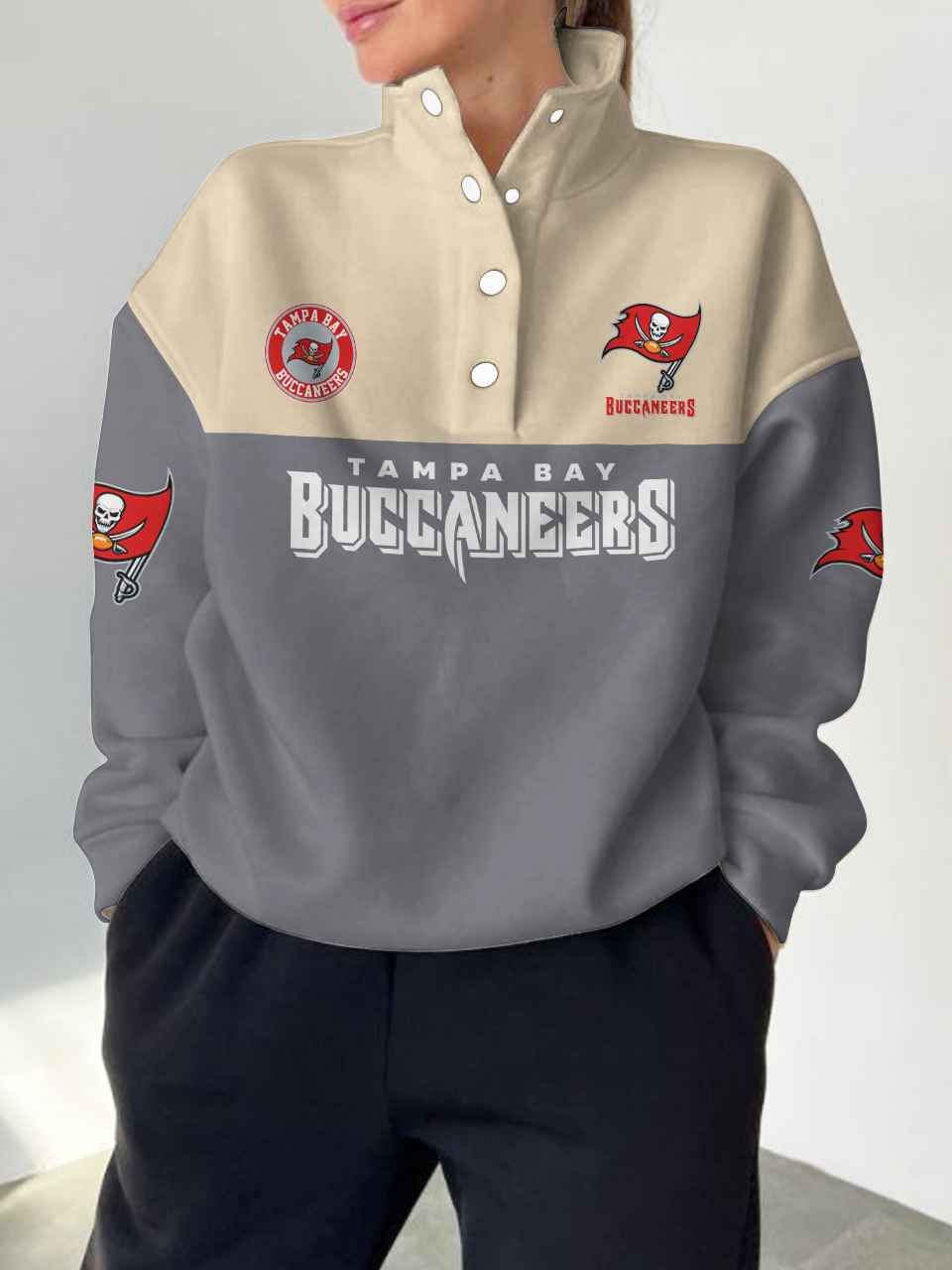 Tampa Bay Buccaneers 2025 New Design Casual Snap  Mockneck Pullover