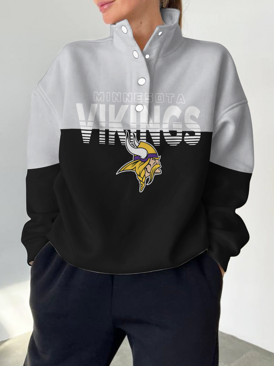 Minnesota Vikings 2025 New Design Casual Snap  Mockneck Pullover