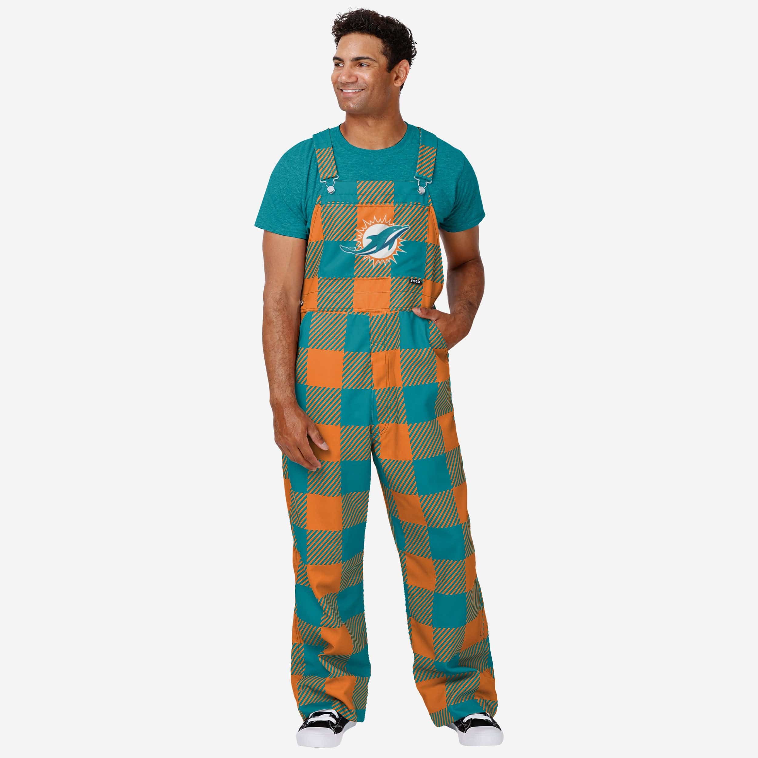 Miami Dolphins Mens Plaid Bib Overalls