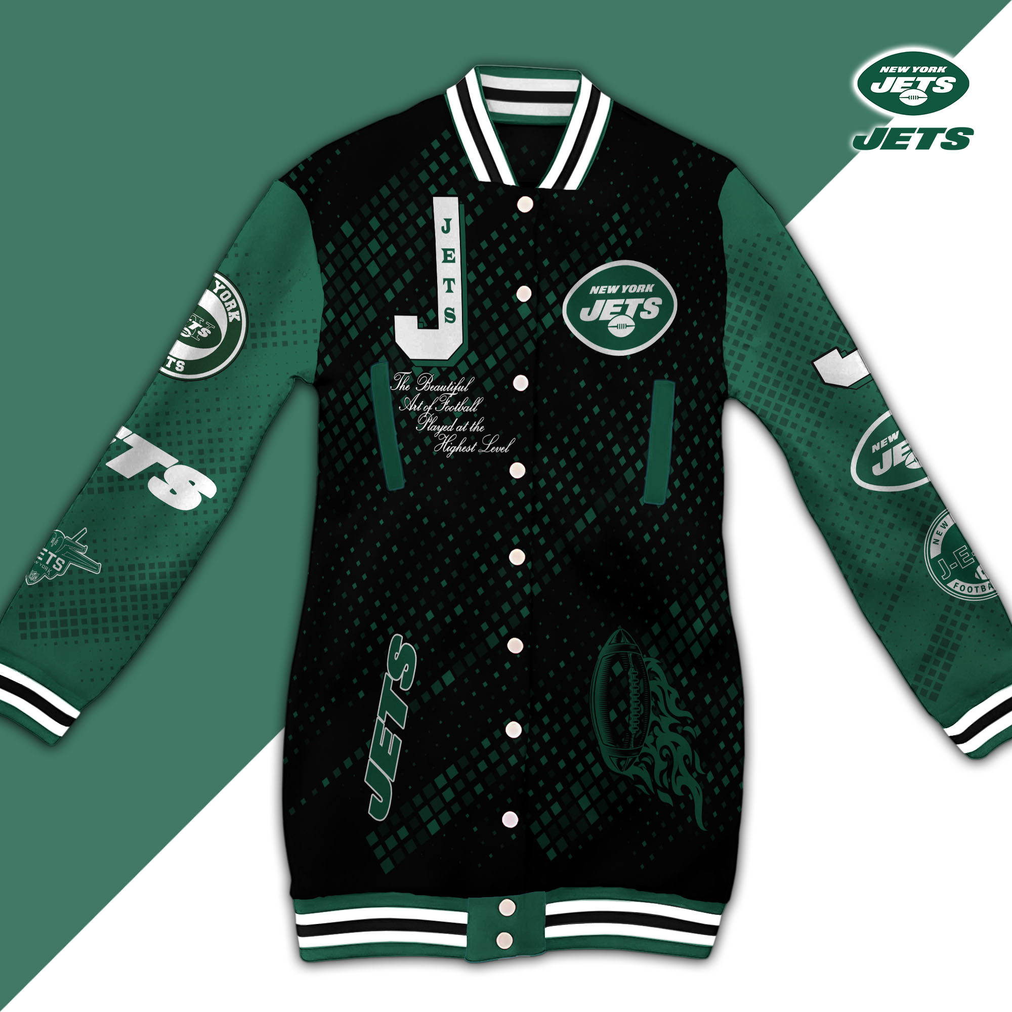 New York Jets Limited Edition Button Down Long Sleeve Jacket Dress