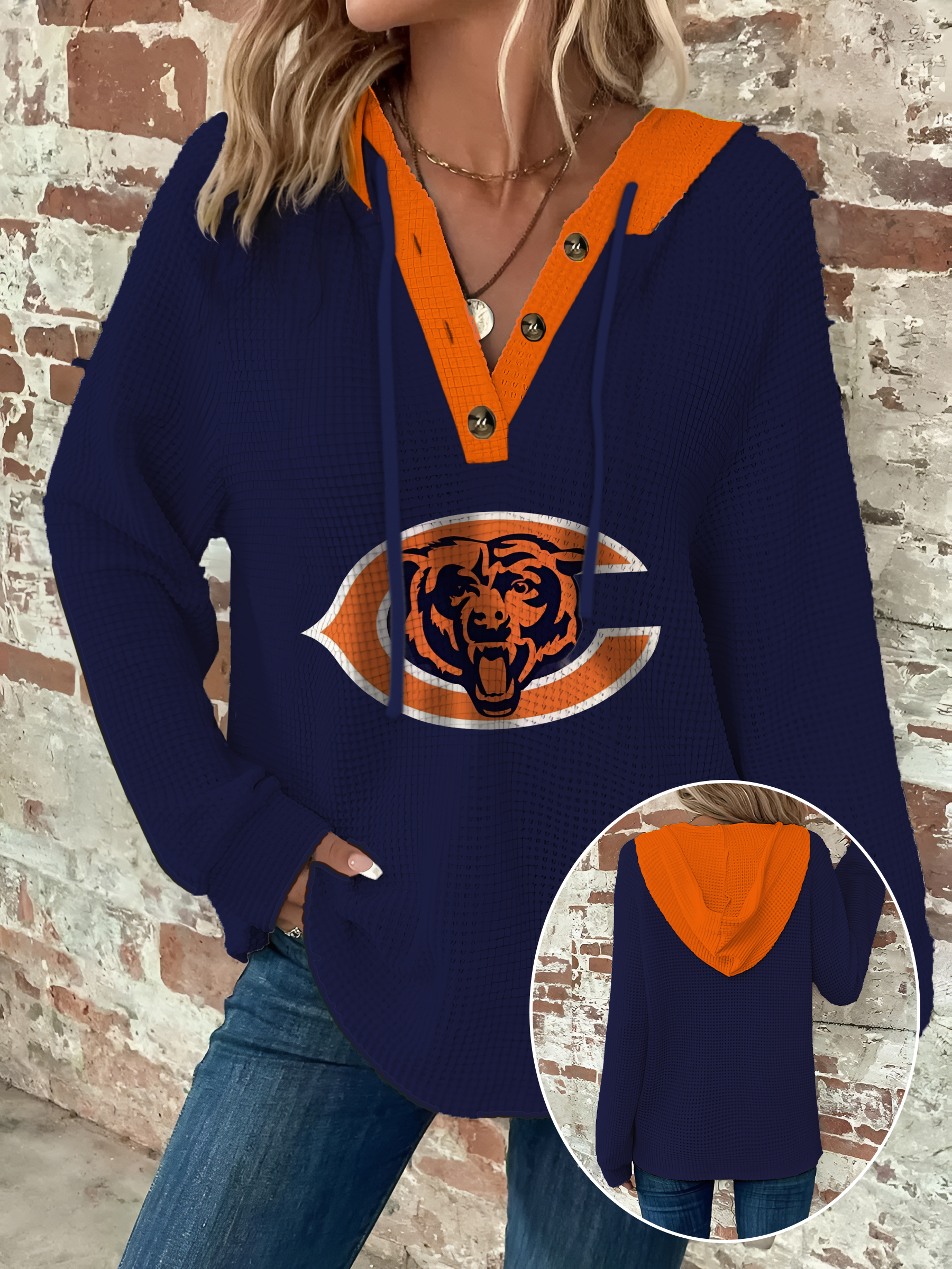 Half Button Raglan Sleeve Drawstring Hoodie