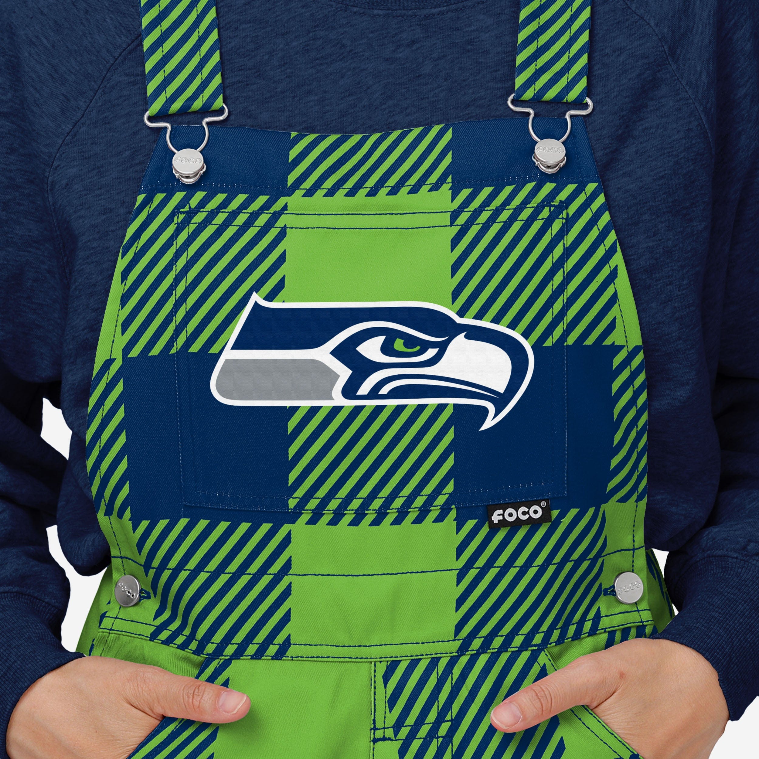 Seattle Seahawks Womens Plaid Bib Overalls
