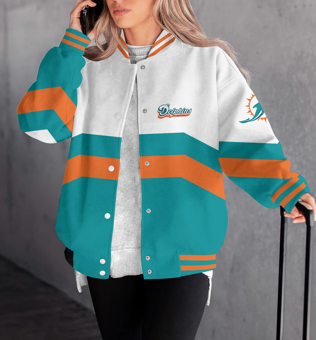 Miami Dolphins Women's Long Pass Full- Snap Casual Jacket