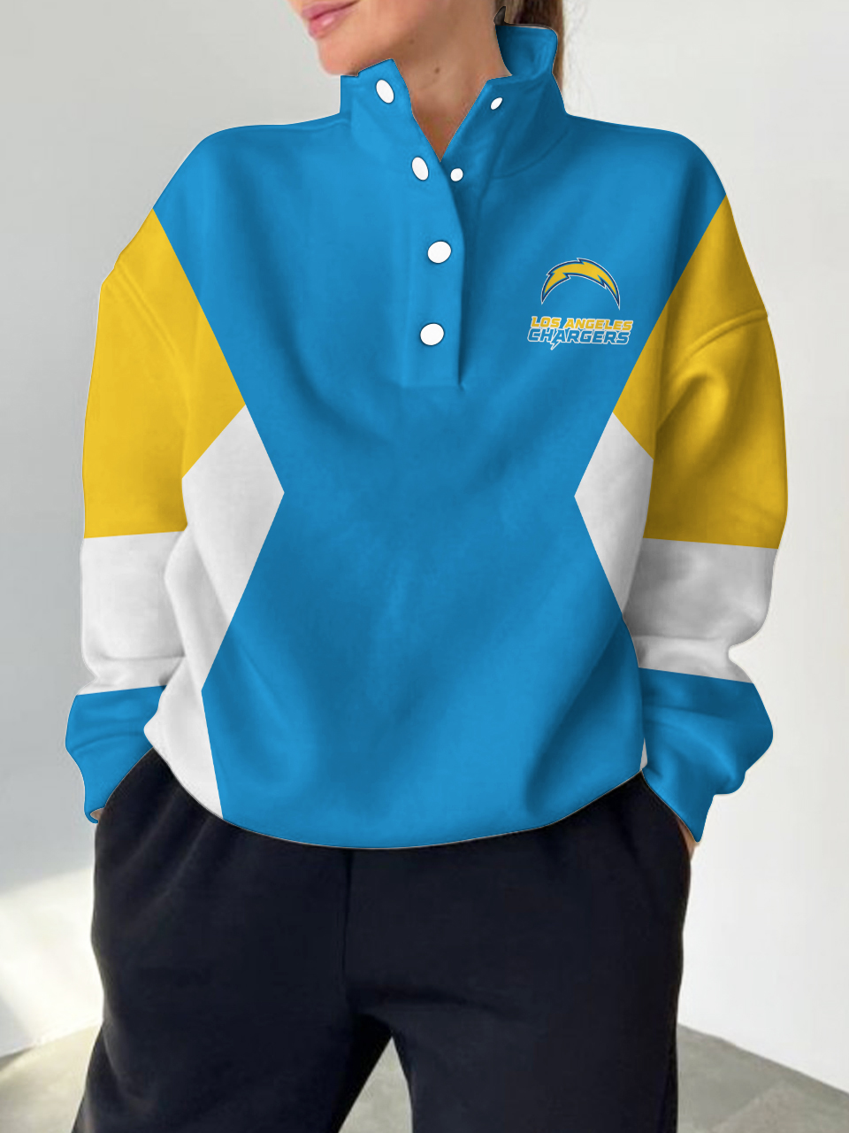 Los Angeles Chargers 2025 New Design Casual Snap  Mockneck Pullover