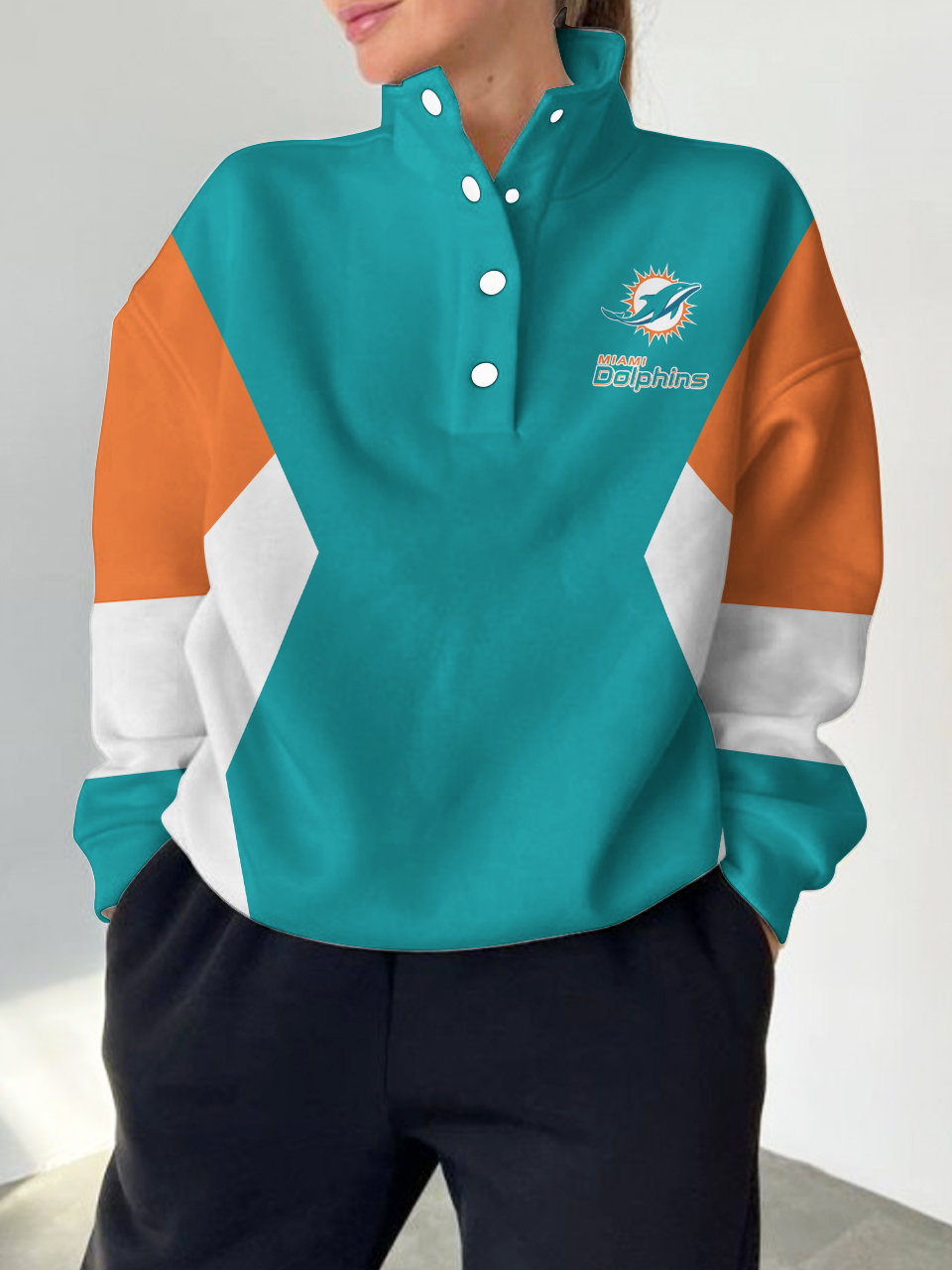 Miami Dolphins 2025 New Design Casual Snap  Mockneck Pullover