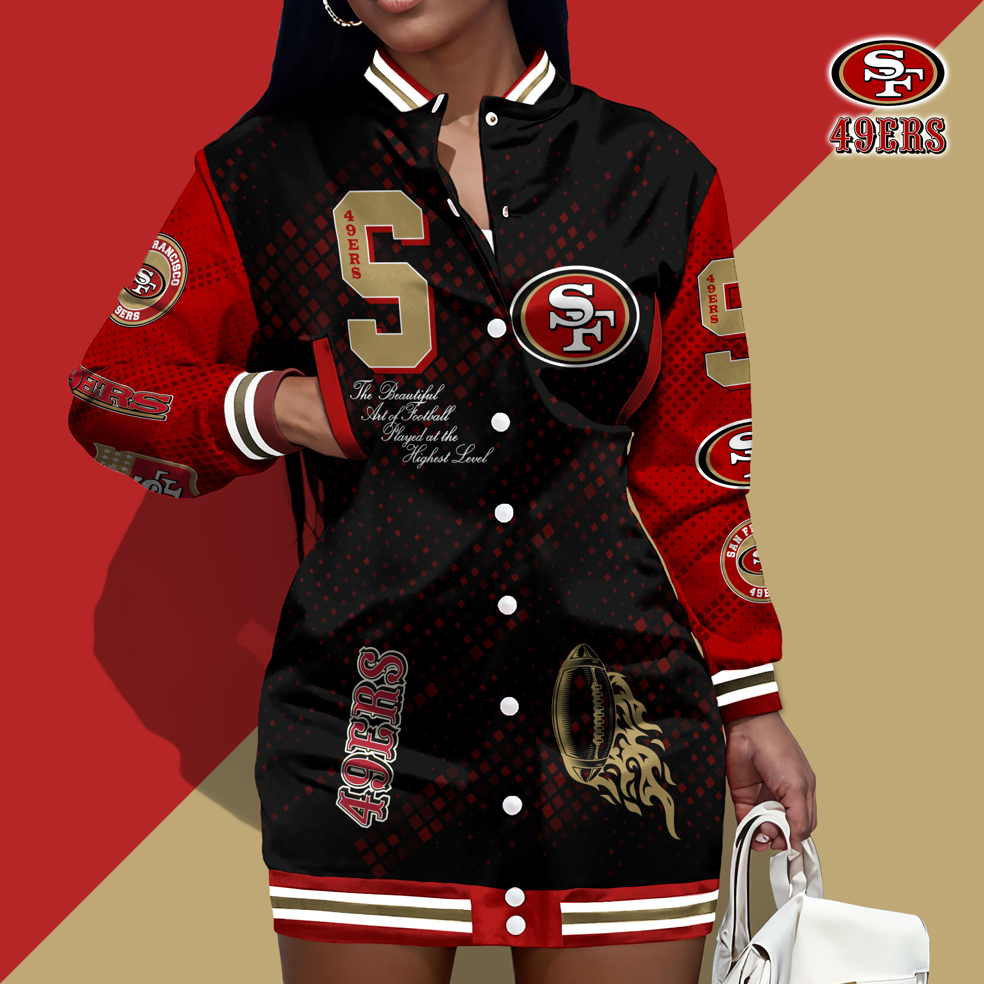 San Francisco 49ers Limited Edition Button Down Long Sleeve Jacket Dress