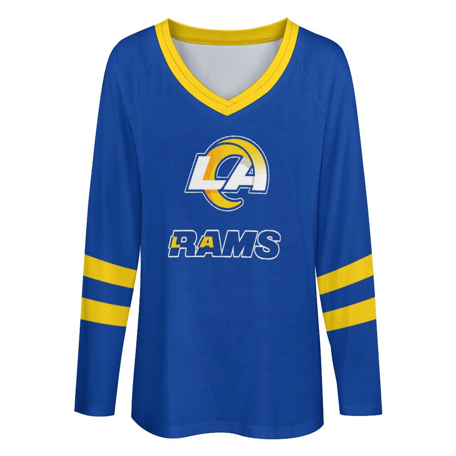 Los Angeles Rams Women's V-neck Double-layered Long-sleeved Loose T-shirt